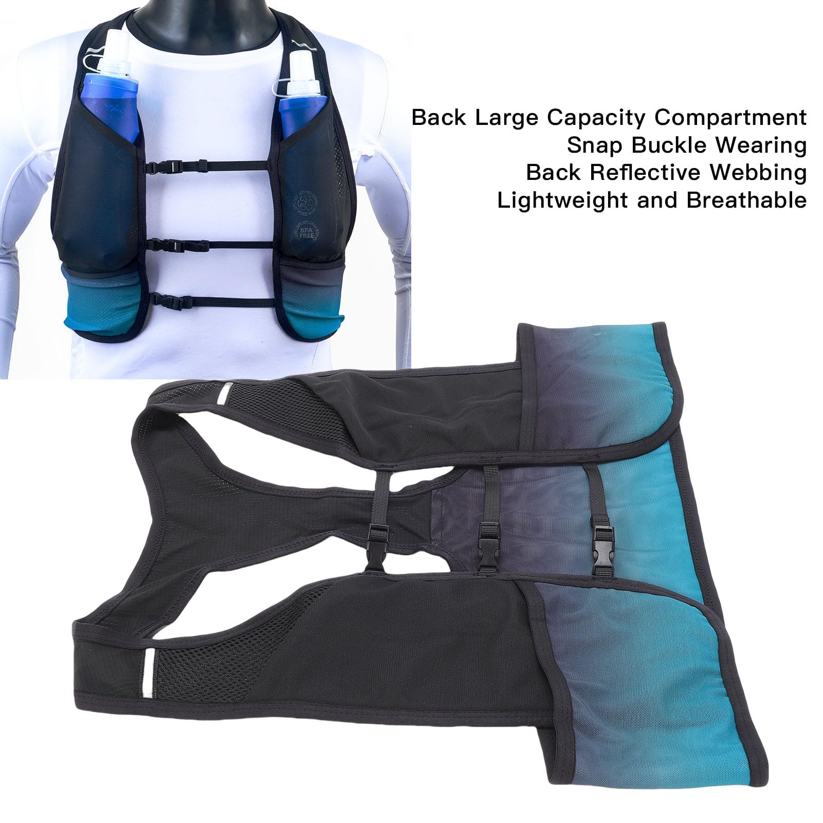 EMUKOEP Gilet de Course avec Bouteilles d'eau, Gilet D'hydratation Confortable pour Le Jogging, équipement de Course Idéal pour Les Athlètes