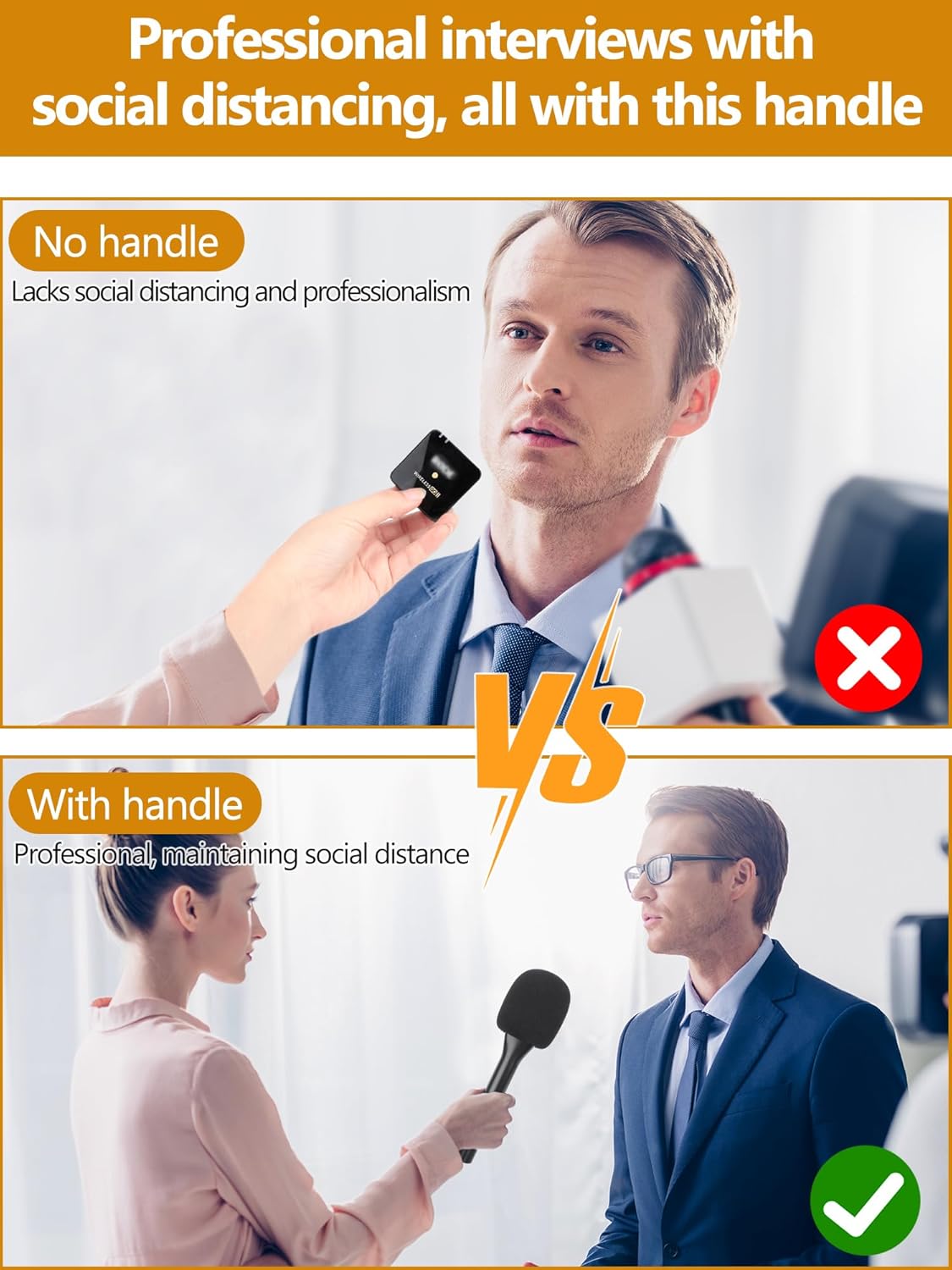 YOUSHARES Universal Mic Handle for Rode Wireless GO II/GO/ME/Pro & DJI Mic 1/2 -Interview Microphone Handle with Mic Cover Foam for Most Wireless Microphone (2-Pack)