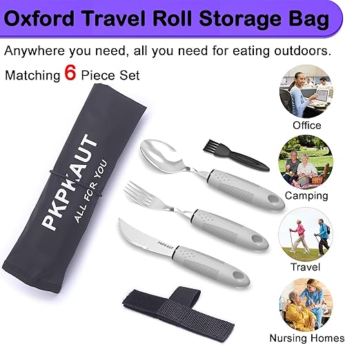 Miniatura 6 de Utensilios de Parkinson con peso para temblores de manos, cubiertos con peso para pacientes con Parkinson manos artríticas, utensilios construidos