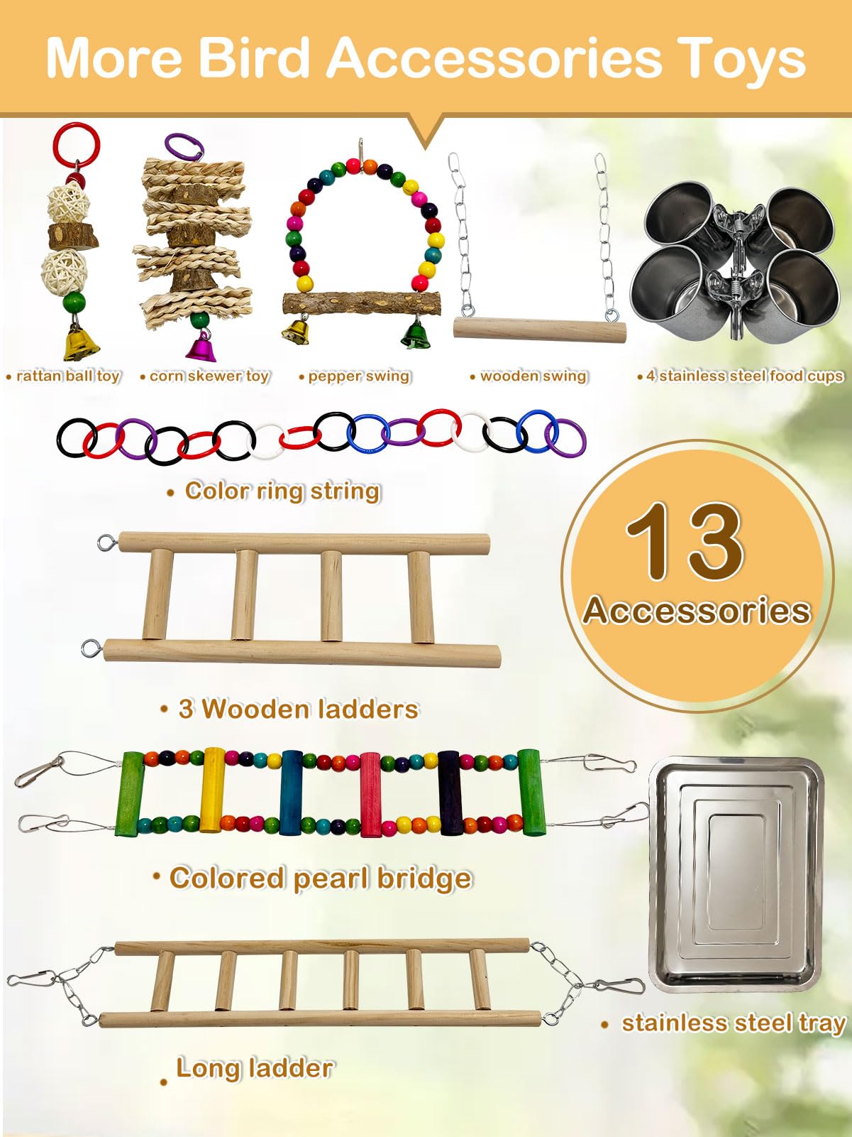 5 Layers Large Bird Playstand with Wheel, Natural Wood Parrot Playground, Parakeet Perch Stand Small Bird Playgym with Ladder Toy Accessories for Cockatiel Cockatoo Finch Budgie Lovebird - image 4