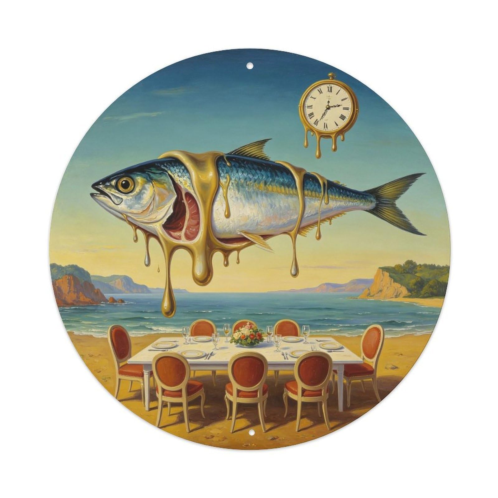 Surrealist Dali Style Sardine Art Metal Tin Sign Plaque