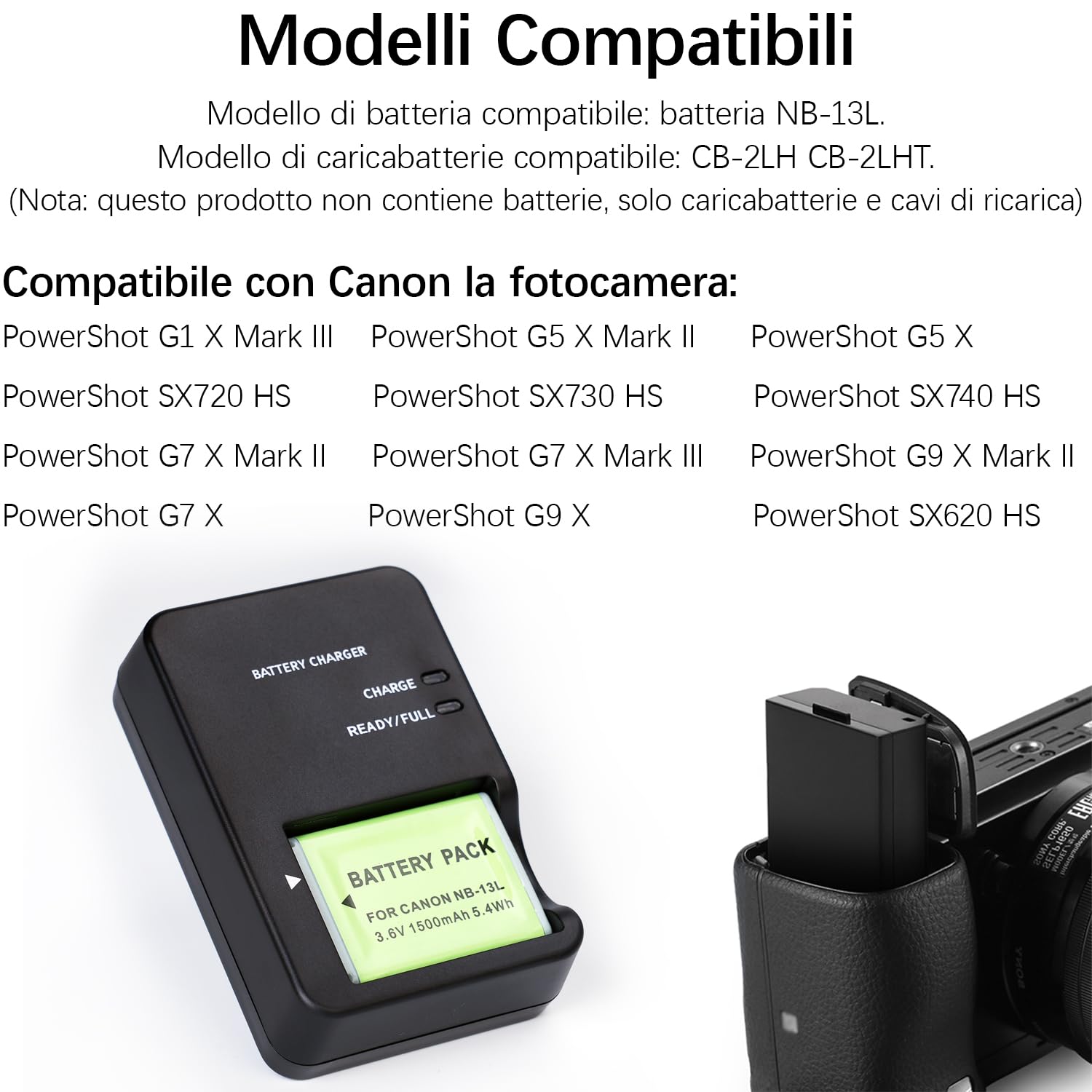 NB-13L CB-2LH Caricabatterie Compatibile con Canon PowerShot G7 X Mark II G5 X G7 X G9 X G9 X Mark II SX620 HS SX720 HS