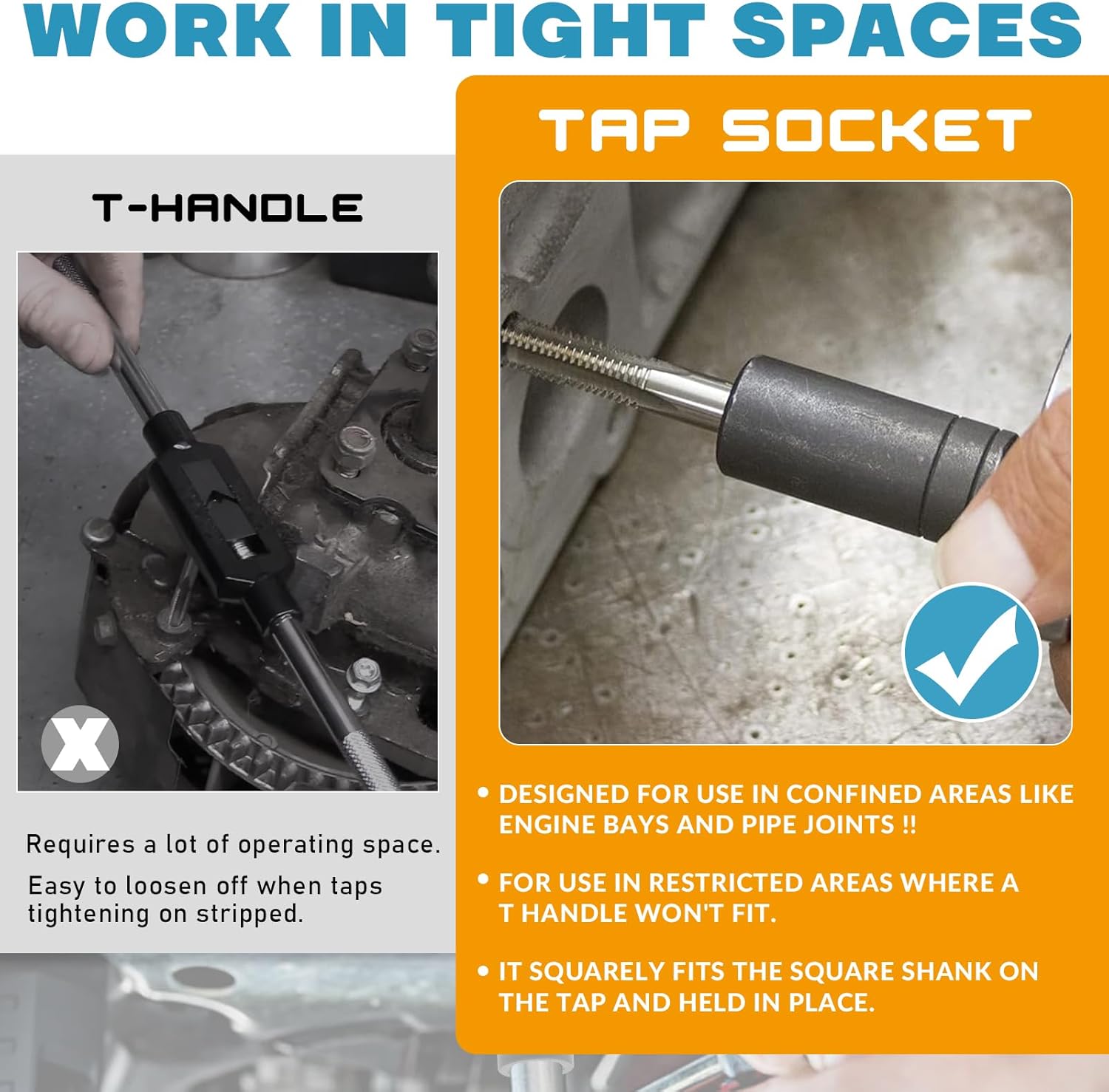 70700 Tap Socket Set, 11-Piece Tap Holder Socket Kit, 1/4 & 3/8 Drive, Fits 1/2 & 1/8 NPT Taps and 12mm Metric Taps, Includes 3 Non-M.C.T.I. Tap Sockets, Magnetic Tap Adapter Set for Tap and Die