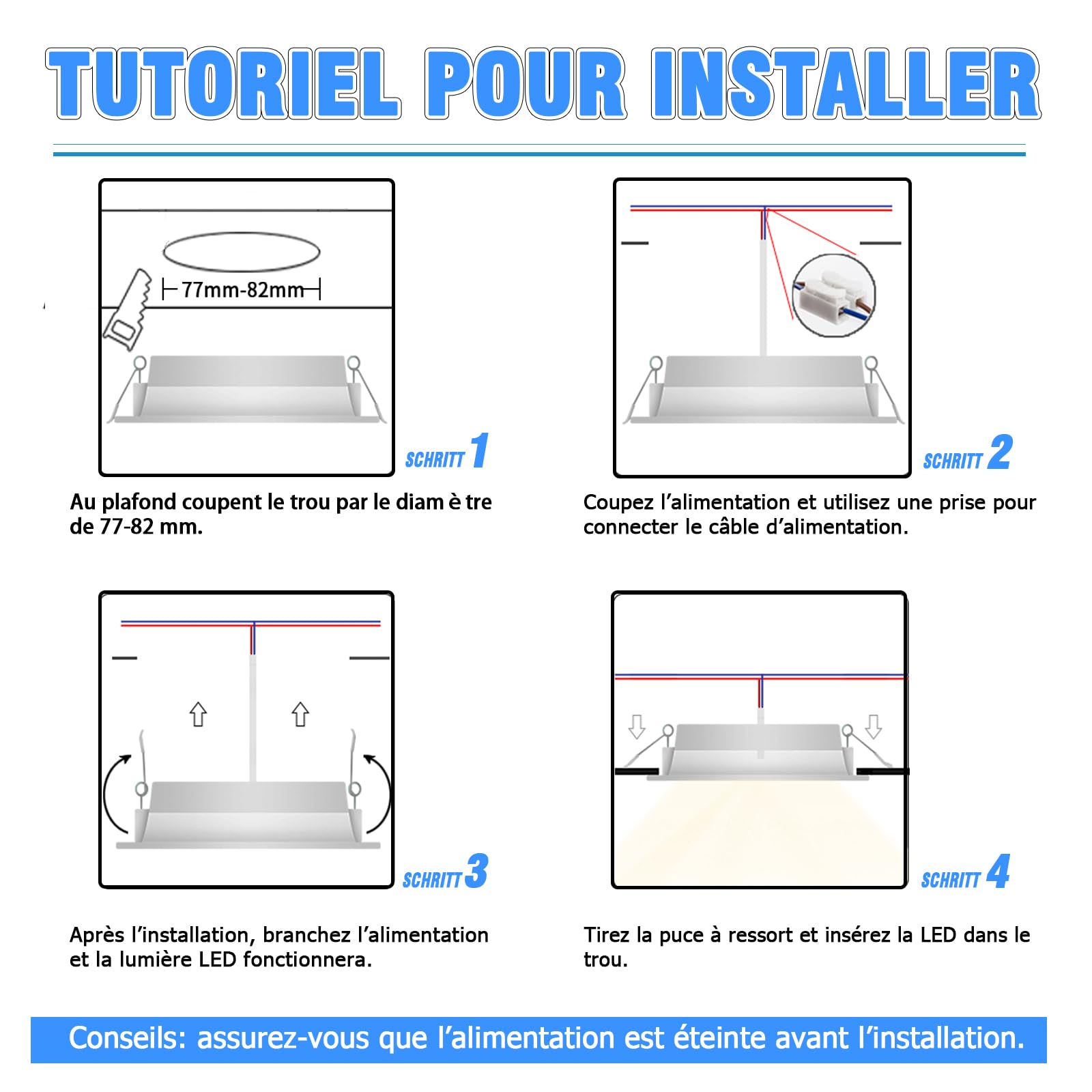 ETUOLMP Spot LED Encastrable Extra Plat 4W 380 Lumen Spot Salle De Bain IP44 Blanc Neutre 4000K Spot Encastrable LED AC220-240V Pour Salle de Bain, Cuisine, Salon, Lot de 6