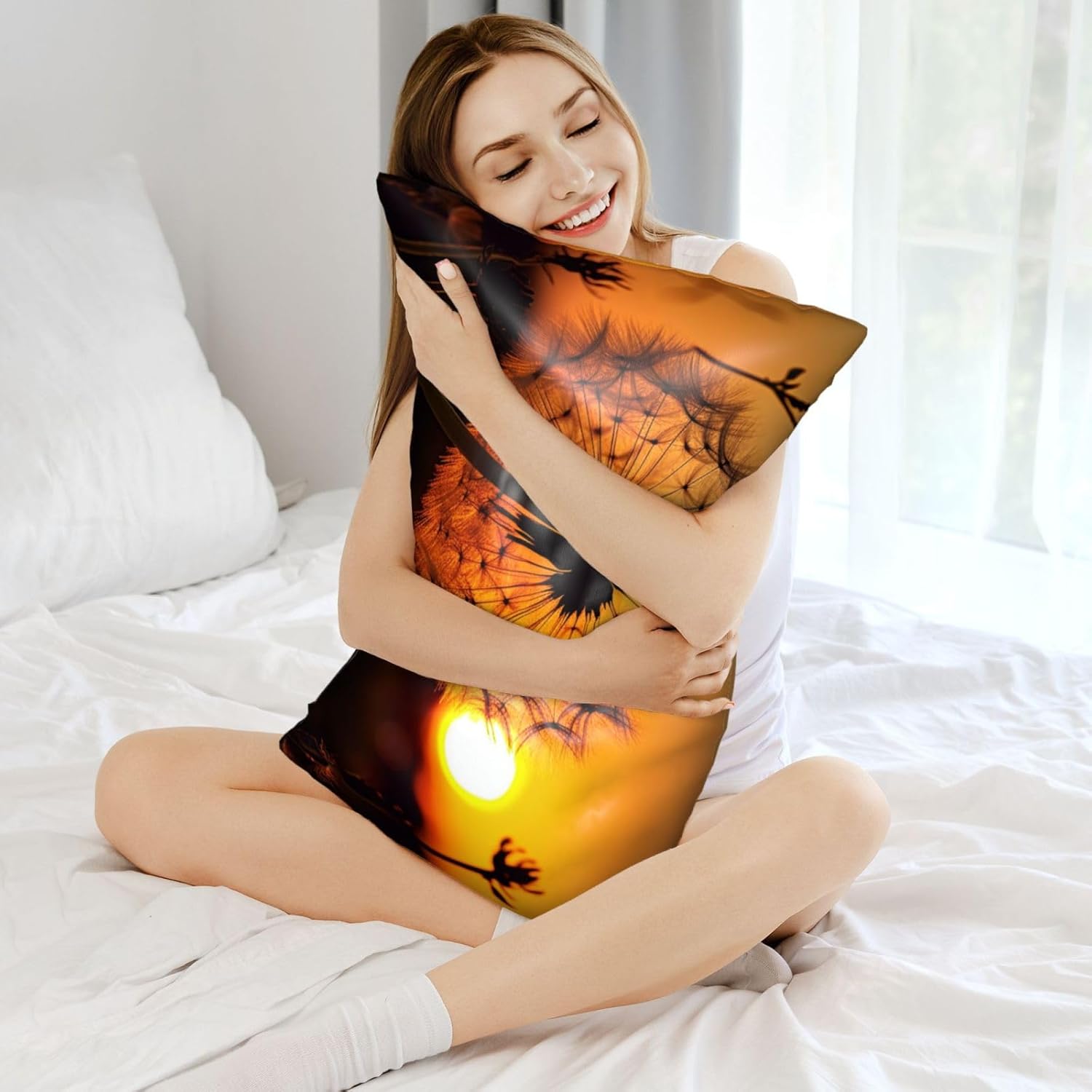 Satin Pillowcase for Hair and Skin, Sunset Dandelion Silk Pillow Cases Set of 2 Queen Size 20x30 Inches, Luxury and Soft Satin Pillow Covers with Envelope Closure
