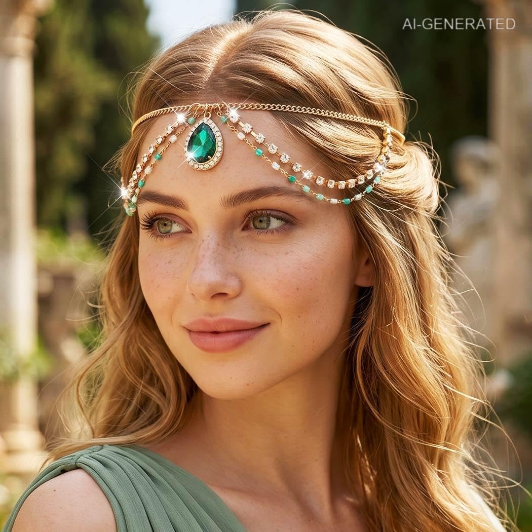 Gortin Gold Head Chain Boho Rhinestones Headpiece Hair Chain Prom Costume Forehead Head Jewelry Hair Accessories for women