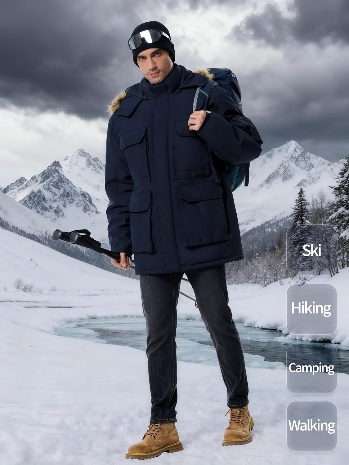 Men's Winter Down Coat Waterproof Heavyweight Hooded Parker Jacket for Men with Multi-Pockets - Image 2