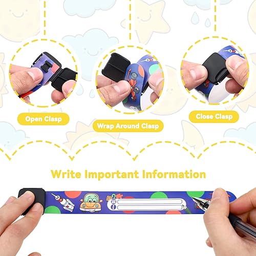 Miniatura 5 de Chinco 14 pulseras de identificación de seguridad para niños, reutilizables, impermeables, para niños y niñas (estilo genial), PVC