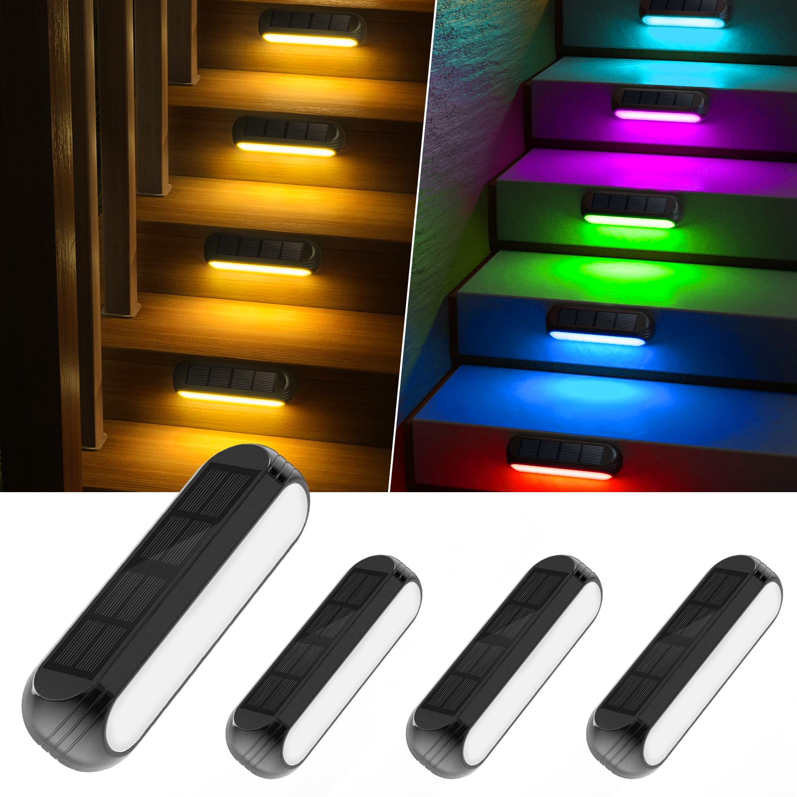 Ahaorigin Black Solar Outdoor Lights For Deck 4 Pack, Upgraded Rgb Solar Fence Lights With Color Changing & Warm White Mode, Waterproof Led Solar Powered Light For Yard, Wall, Stairs, Pool And Step Decor