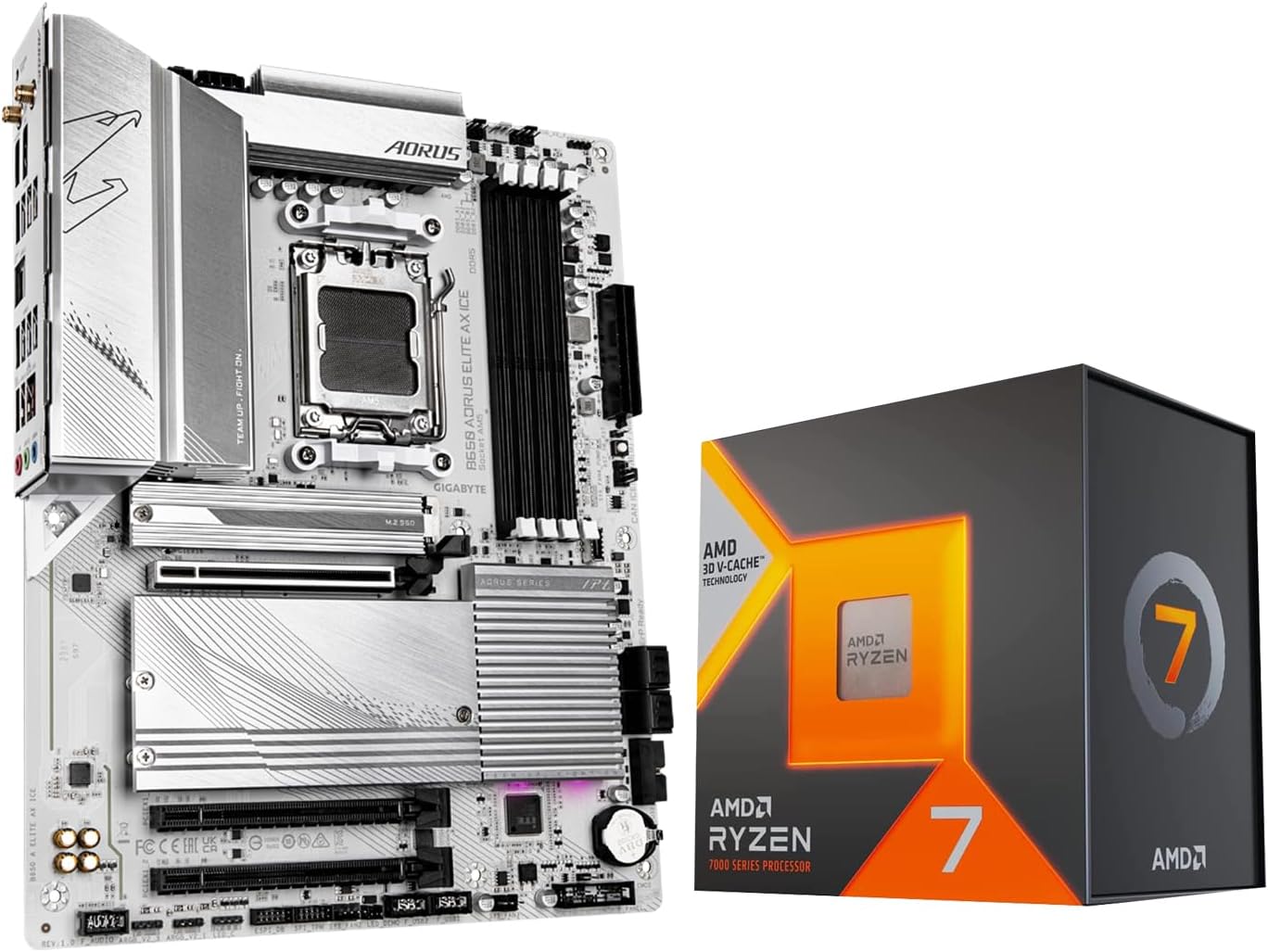 AMD 7800X3D Processor with GIGABYTE B650 AORUS Elite AX ICE Motherboard | MICRO CENTER CPU Motherboard Combo, Ryzen 7, AM5, DDR5, PCIe 5.0, Triple M.2, USB 3.2 Gen2X2 Type-C, WiFi 6E, ATX
