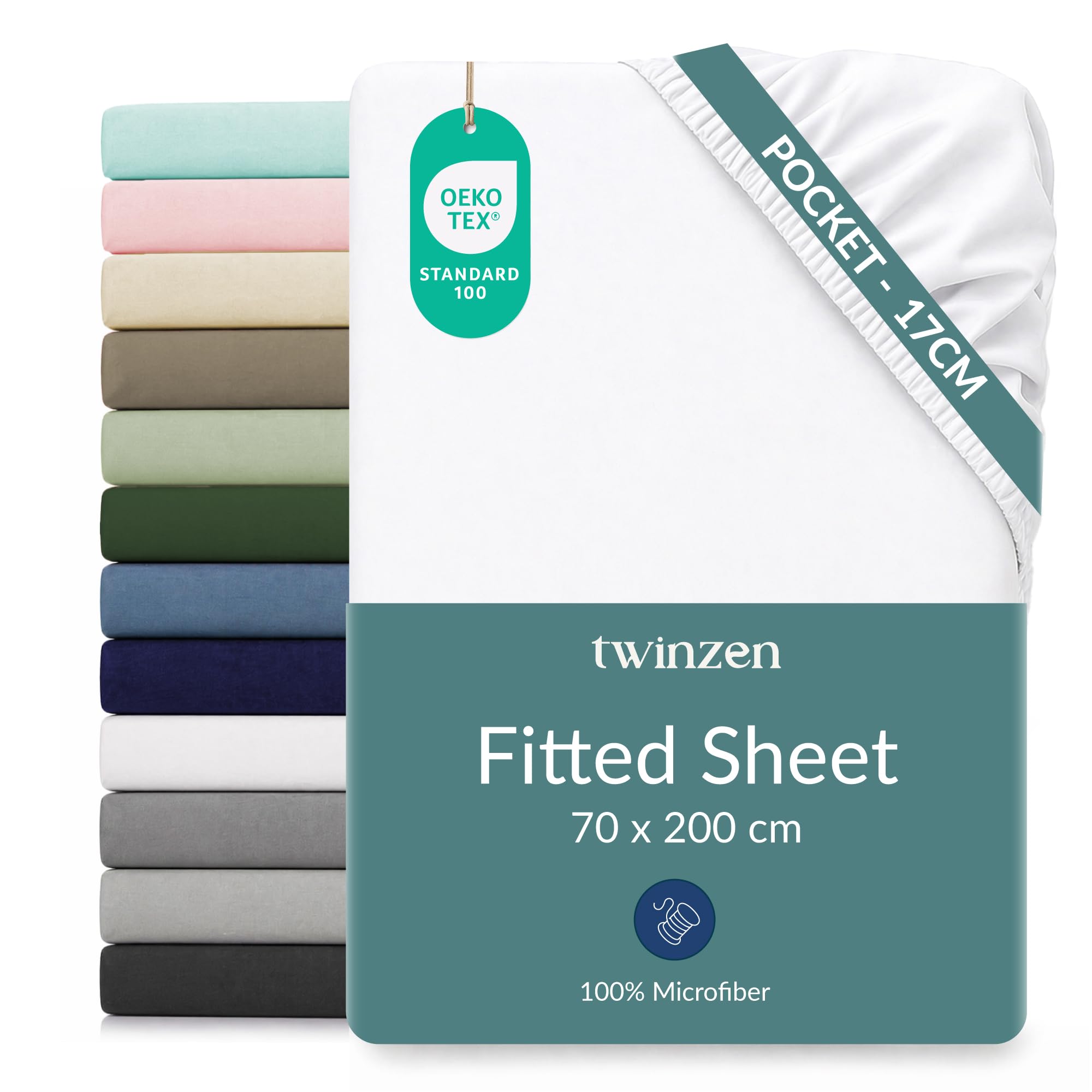 Twinzen Microfibre Fitted Sheet 70 x 200 cm White 20 cm