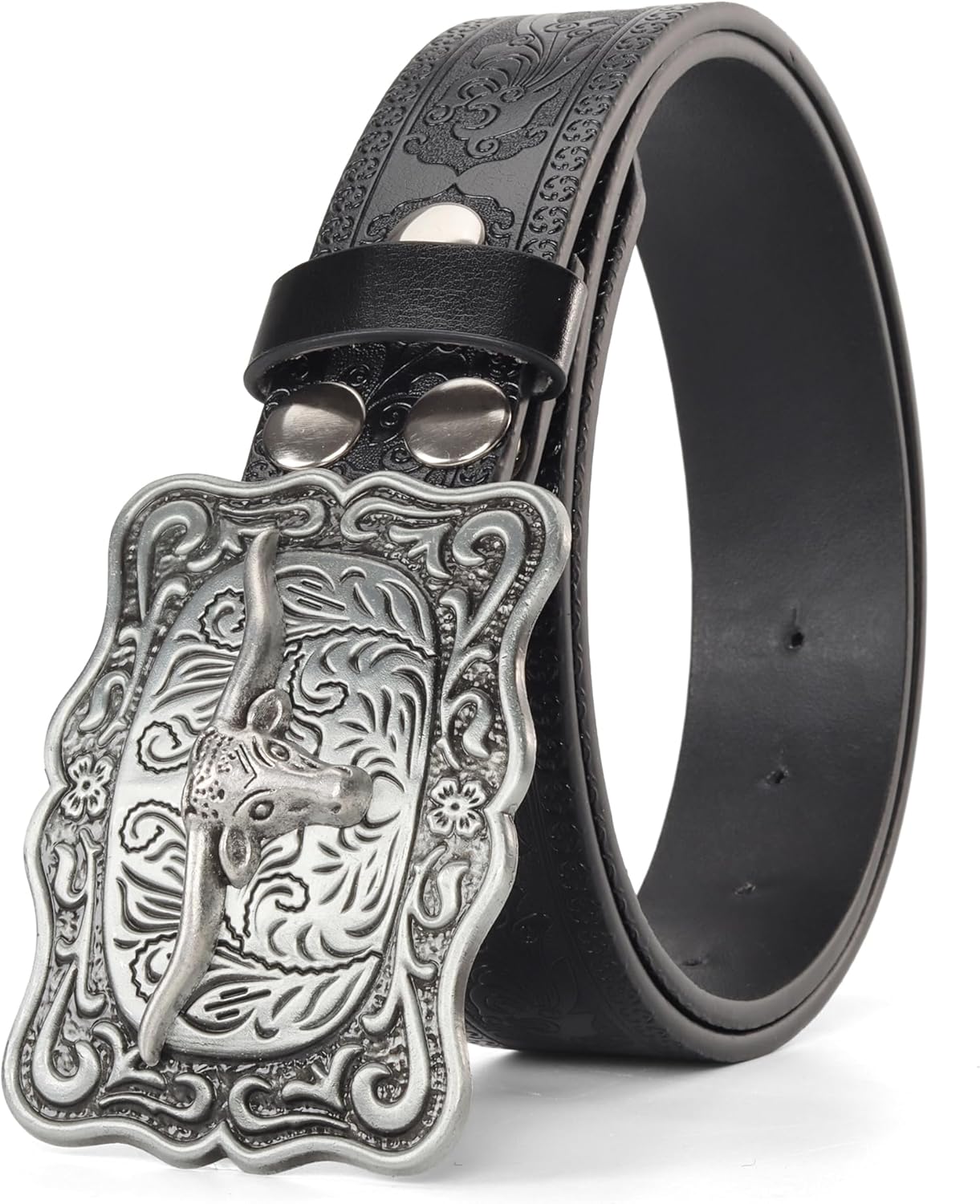 Western Cowboy Belts for Men Women – Longhorn Bull Decoration Pu Leather Cowgirl-Country-Belt for Jeans Pants