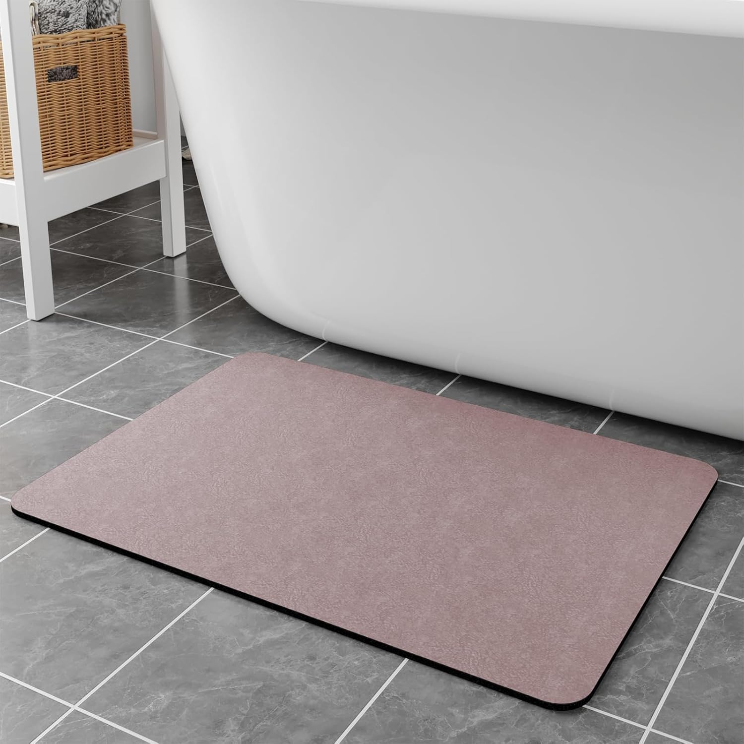 Bath Mat Rugs 24x17 - Diatomaceous Earth Bath Mats Quick Dry Absorbing Bathroom Rugs Rubber Non Slip Thin Bathroom Mat Fit Under Door, Blush Pink