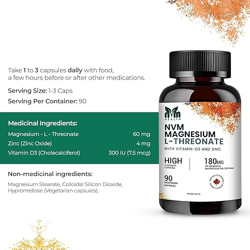 Miniatura 6 de L-treonato de magnesio con vitamina D3 y zinc para apoyar el sueño, funciones musculares, equilibrio electrolítico y apoyo inmunológico I Sin