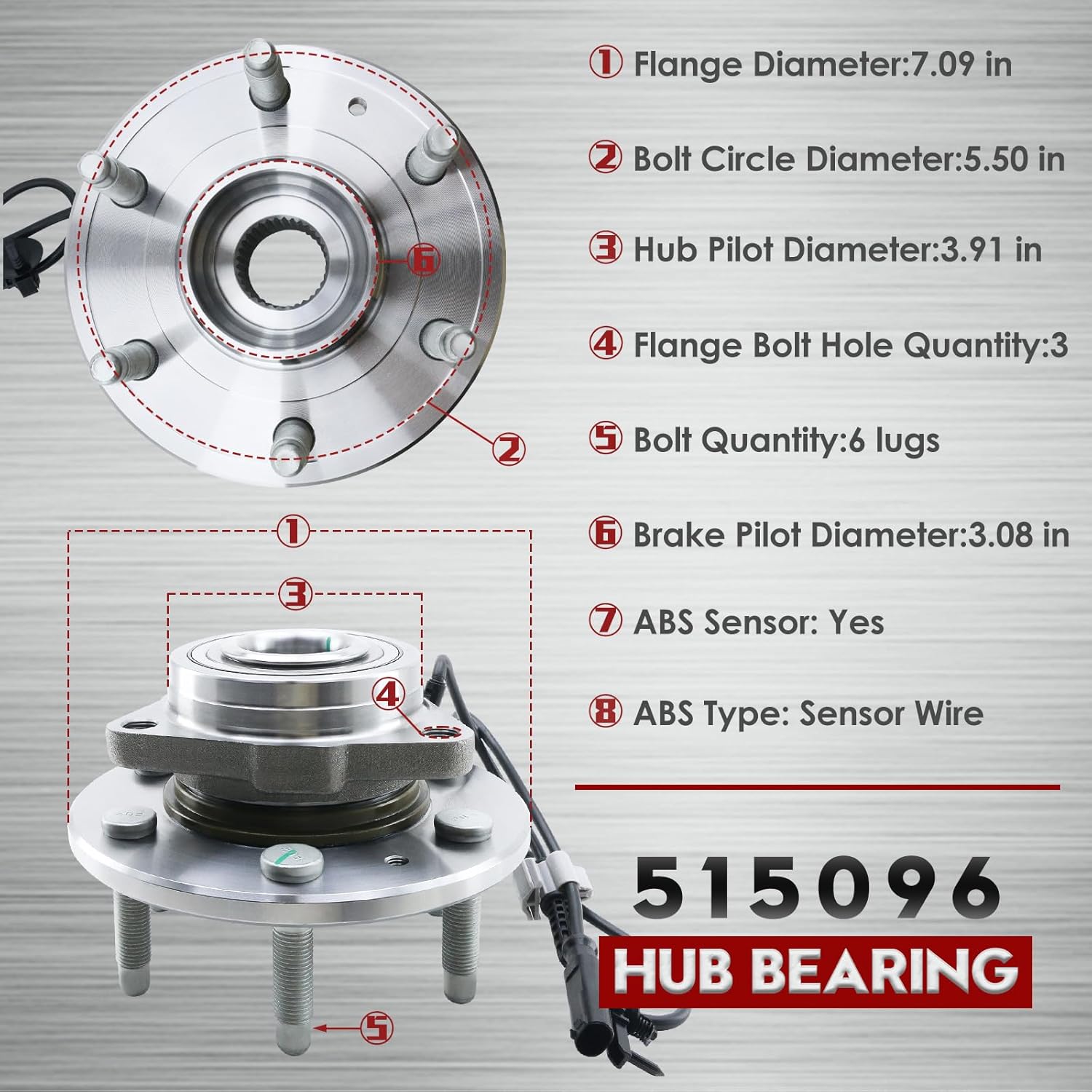 515096 2 Pack Front AWD/4WD Wheel Bearing&Hub Assembly for 2007-2014 Chevy Silverado Suburban Tahoe Avalanche 1500 GMC Sierra Yukon XL 1500 Cadillac Escalade ESV EXT Wheel Bearing Front Wheel Hub 4X4 - Image 3