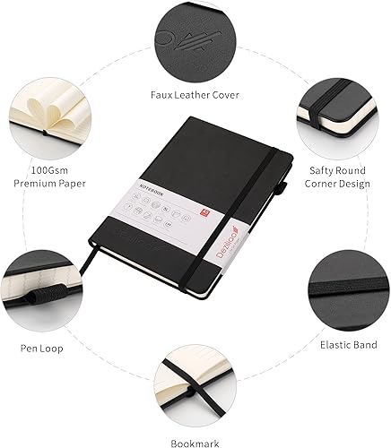 Miniatura 3 de Deziliao - Cuadernos forrados para diario, con lazo para bolígrafo. Cuadernos de tapa dura para trabajo, papel grueso de 100 Gsm con bolsillo