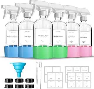 GIVAMEIHF 16oz Clear Glass Spray Bottles,6 Pack Glass Spray Bottles Refillable Empty Bottle with Adjustable Nozzle,Spray B...