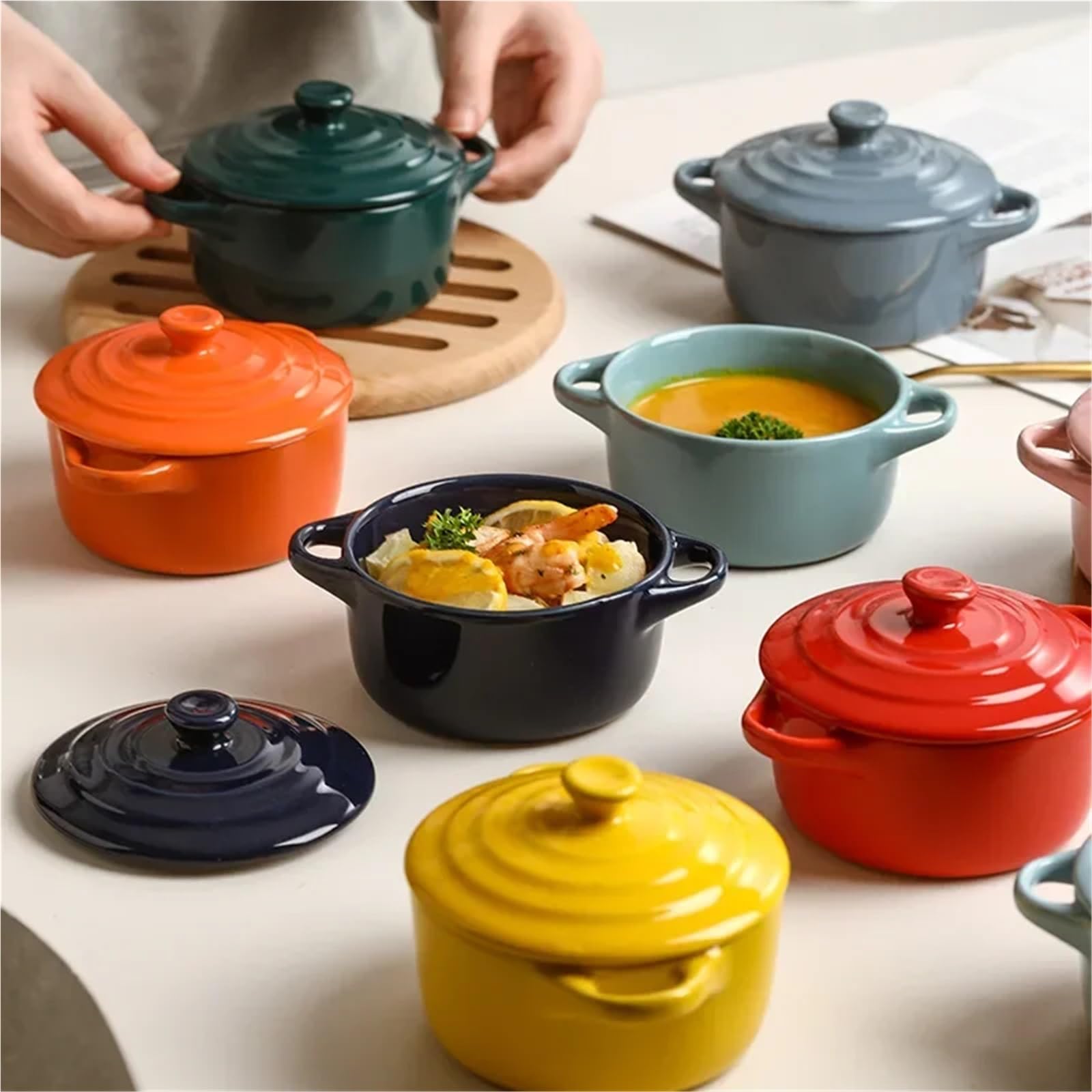Pentola for stufato impermeabile for zuppa in ceramica con coperchio for biauricolare Nido for uccelli for uso domestico Ciotola for speciale for uova al vapore(Green)