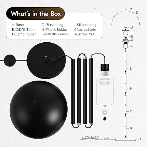 Miniatura 7 de Lámpara de pie, lámparas de pie industriales negras para sala de estar, lámpara de pie de 65.6 pulgadas, pantalla de cúpula de hongo retro, metal