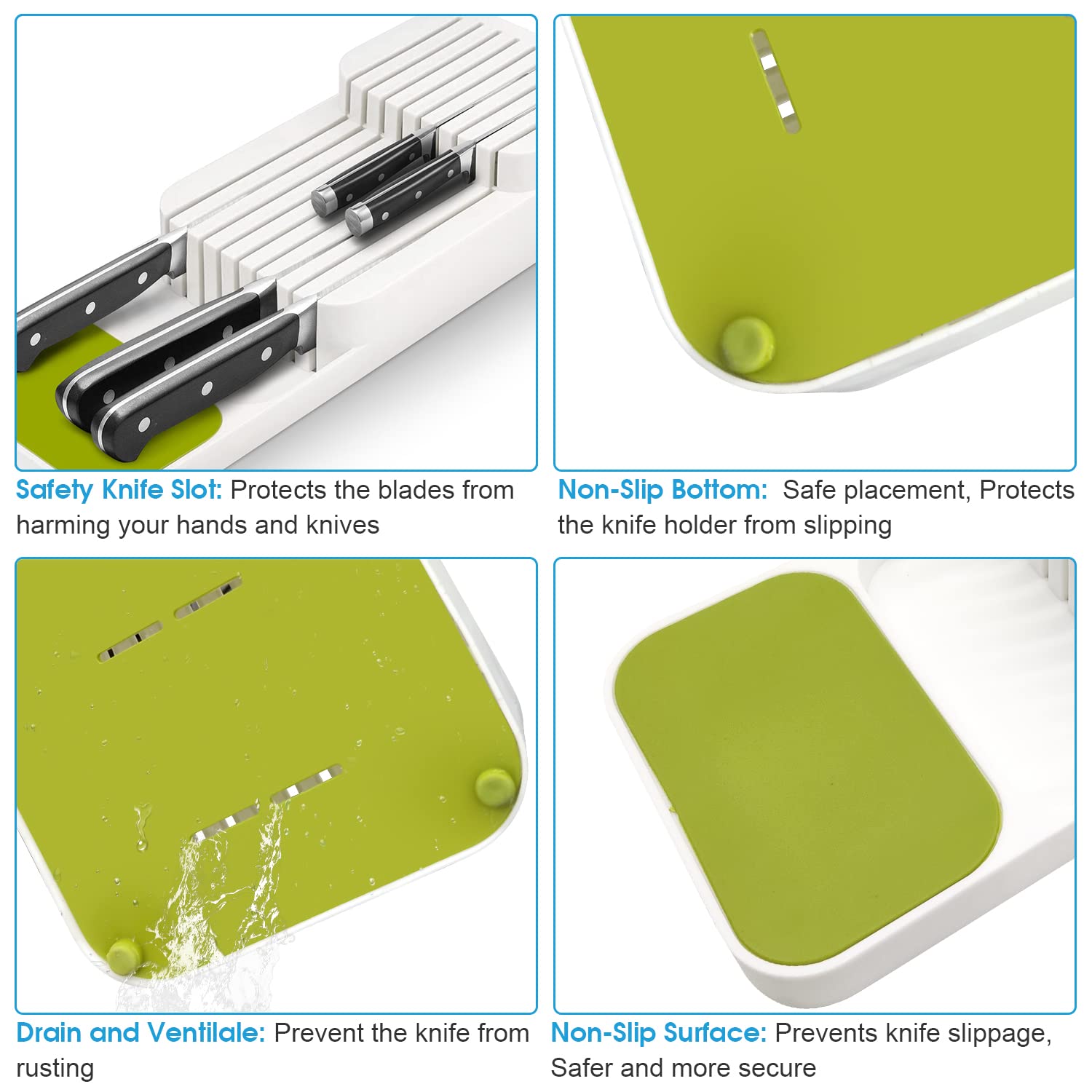 Portacoltelli Da Cassetto A Doppio Strato - Organizzatore Con Base Antiscivolo, Per 9 Coltelli, Grigio - Foto 2