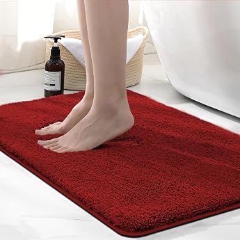 wyewye Microfiber Bath Mat 2 cm Super Thick Bath Mat Super Absorbent Bathroom Rug 50 x 80 cm Red