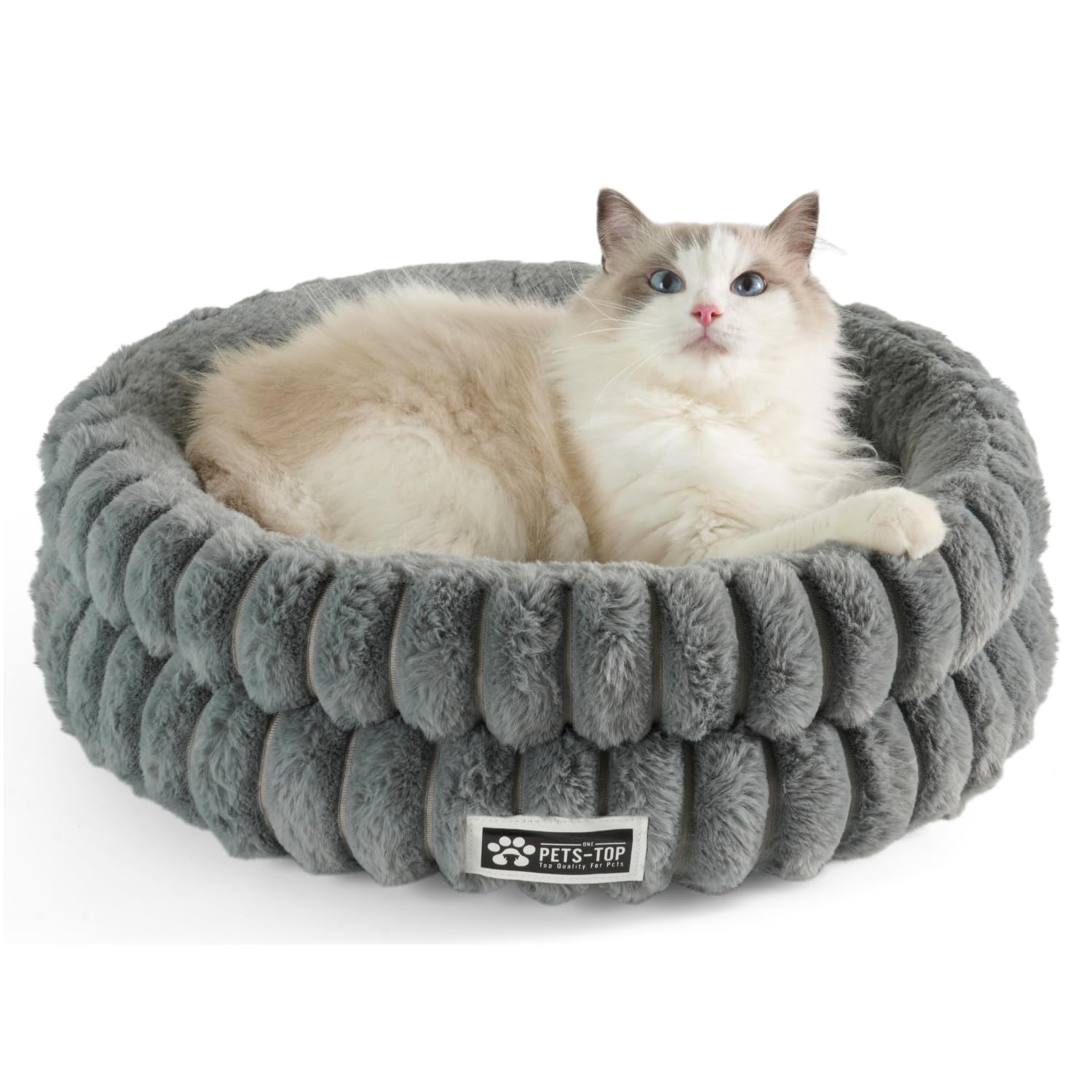 One PETS-TOP Cuccia gatto pelosa lavabile – Cat bed morbido e caldo per gatti e piccoli cani – Cuccia in peluche per interno (Grigio, 60 cm) (grigio, L 50 x l 50 x H 18 cm)