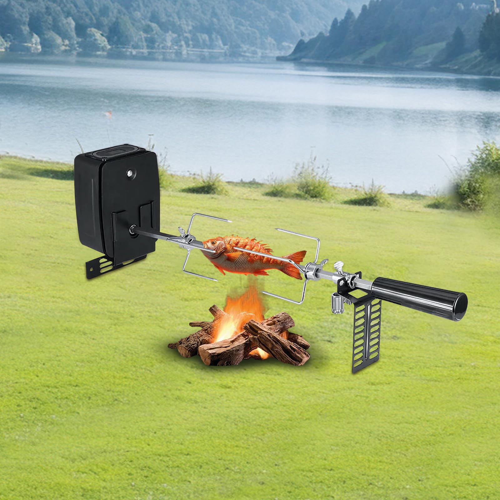 Spiedo elettrico da 106 cm, universale, in acciaio inox, con motore a batteria a 360°, supporto per pollo motorizzato, 2-3 giri/min, portata 7 kg, ideale per barbecue a gas, barbecue a carbonella