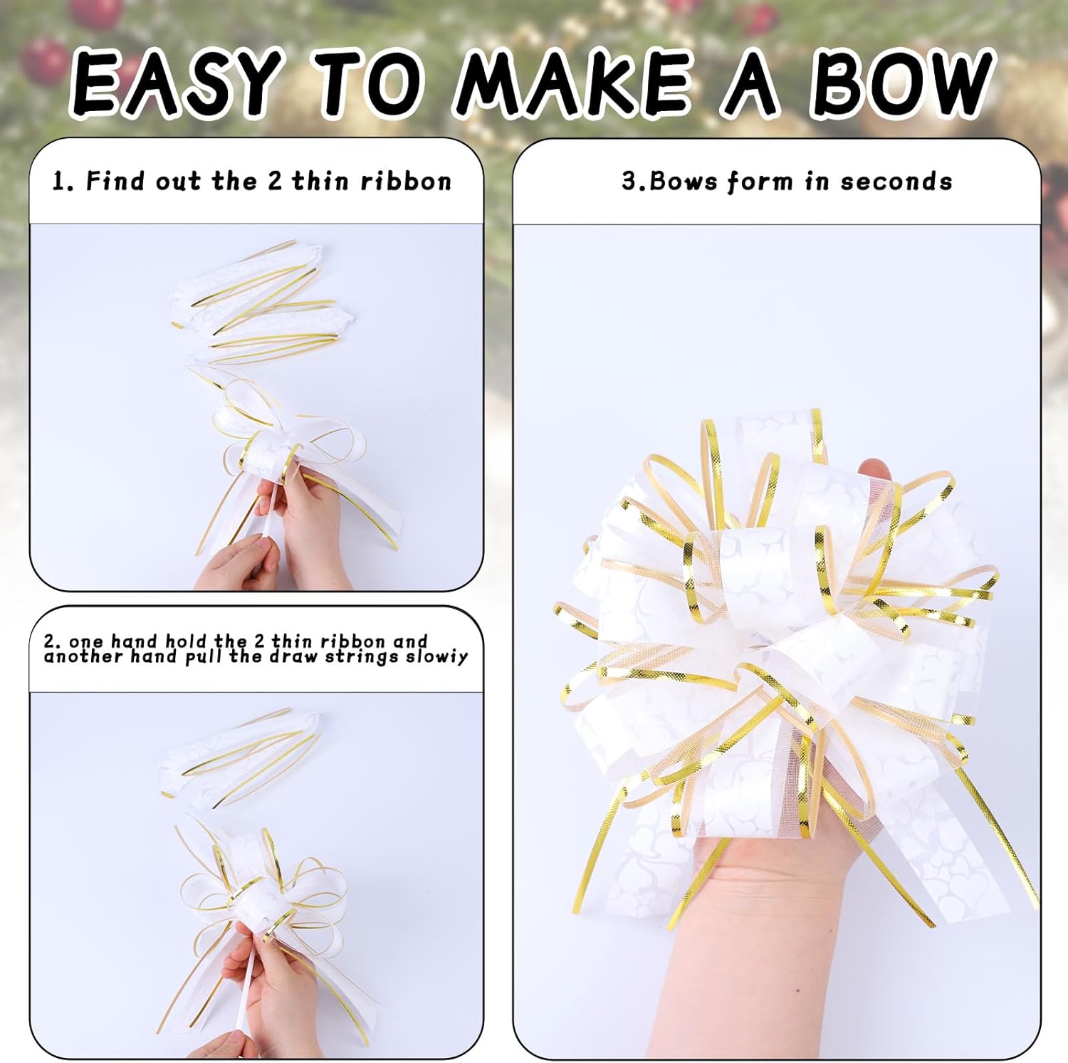 6 PCS Large Pull Bows,6 inches Gift Bows for Gift Basket, Gift Bag Box Wrapping Decor, Valentines Day, Birthday, Anniversary, Wedding, Florist Packaging (White) - Image 2