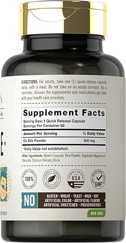 Miniatura 2 de Carlyle Herbage Farmstead Suplemento de bilis de buey 500 mg  60 cápsulas  Enzimas digestivas  Sin OMG y sin gluten  por Herbage Farmstead