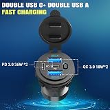 2-PACK Waterproof 90W Car Charger with 4 Ports: Dual USB-C PD 36W & QC3.0 12V Power Socket with Switch and USB-C Cable Suitable for Car, Boat, Motorhome, Truck, Motorbike and Caravan - 3
