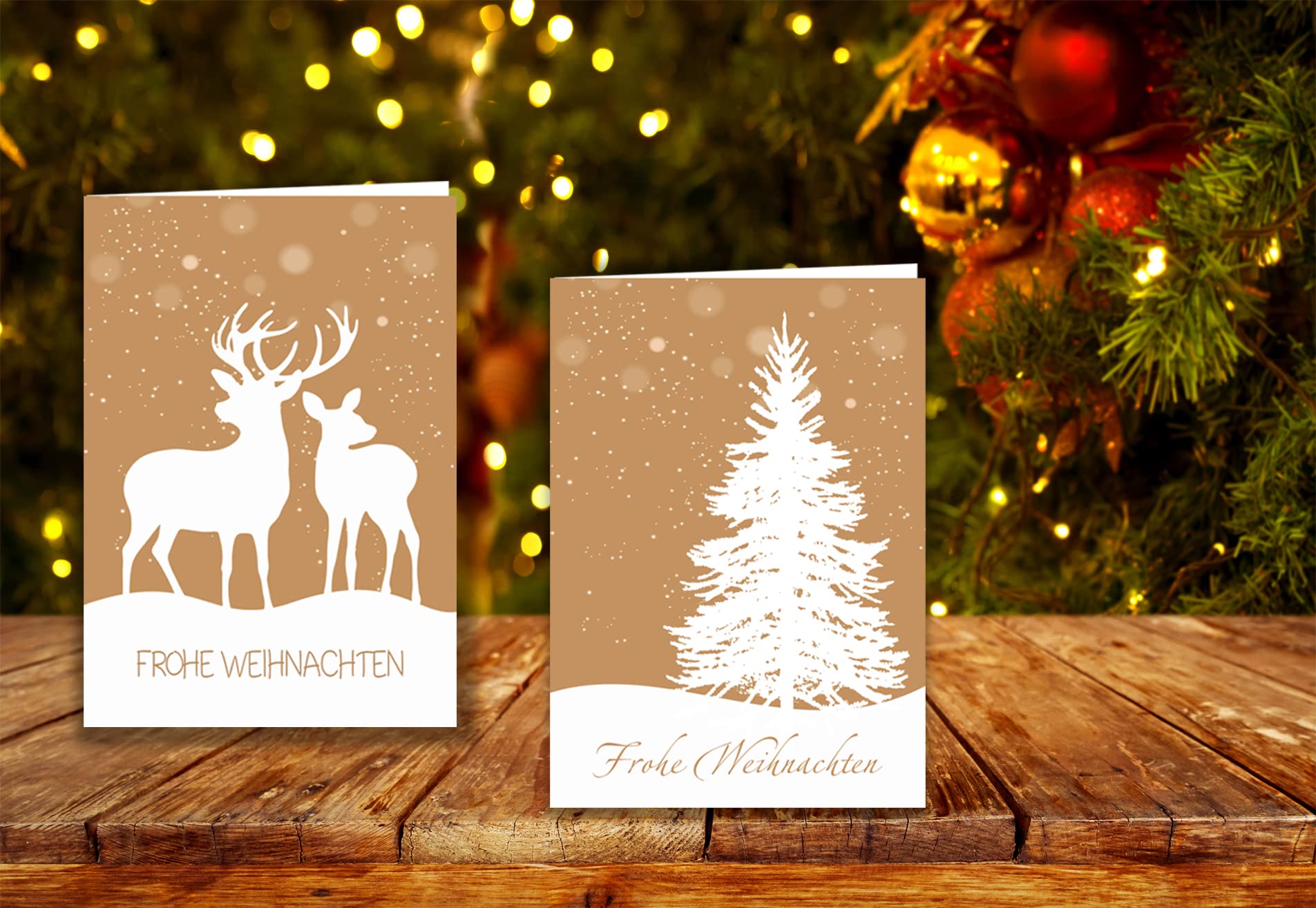 Produktbild von KOHMUI Weihnachtskarten Set 15-tlg - Schlichte Klappkarten Mit Umschlägen & Aufklebern