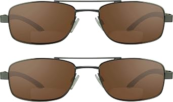 proSPORT Bifocal Reading Sunglasses Square Aviator Outdoor Readers Men Women Black Bronze Gunmetal Frame HD Brown Grey Lenses