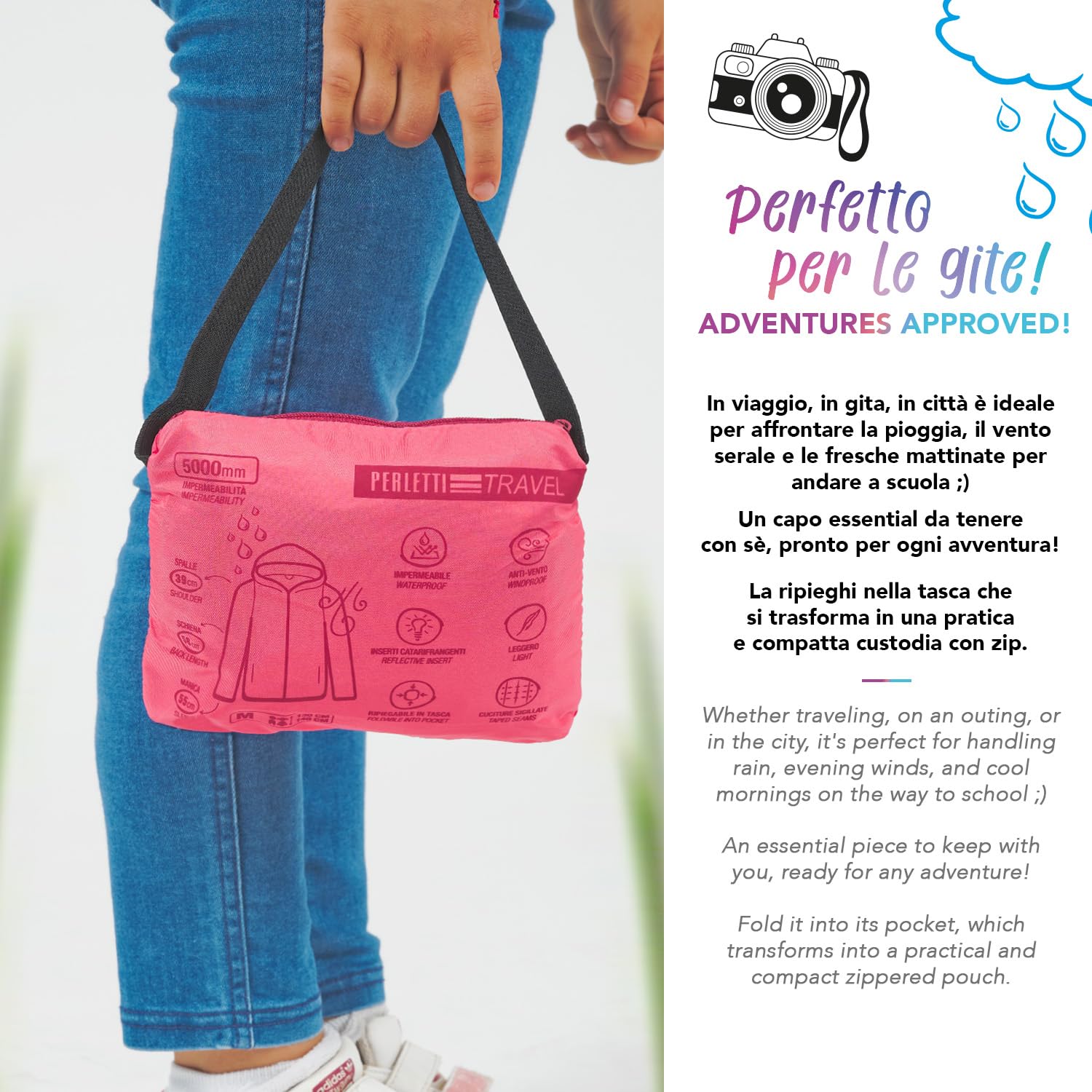 PERLETTI Cortavientos Niño Niña Impermeable Ligero - Chubasquero Niños Rompevientos con Capucha - Chaqueta Outdoor Running con Estuche