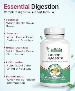 Essential Digestion 90 Veggie Caps - Digestive Enzymes to Improve Digestive and Gut Health and Relieve Digestive Issues - for Men and Women