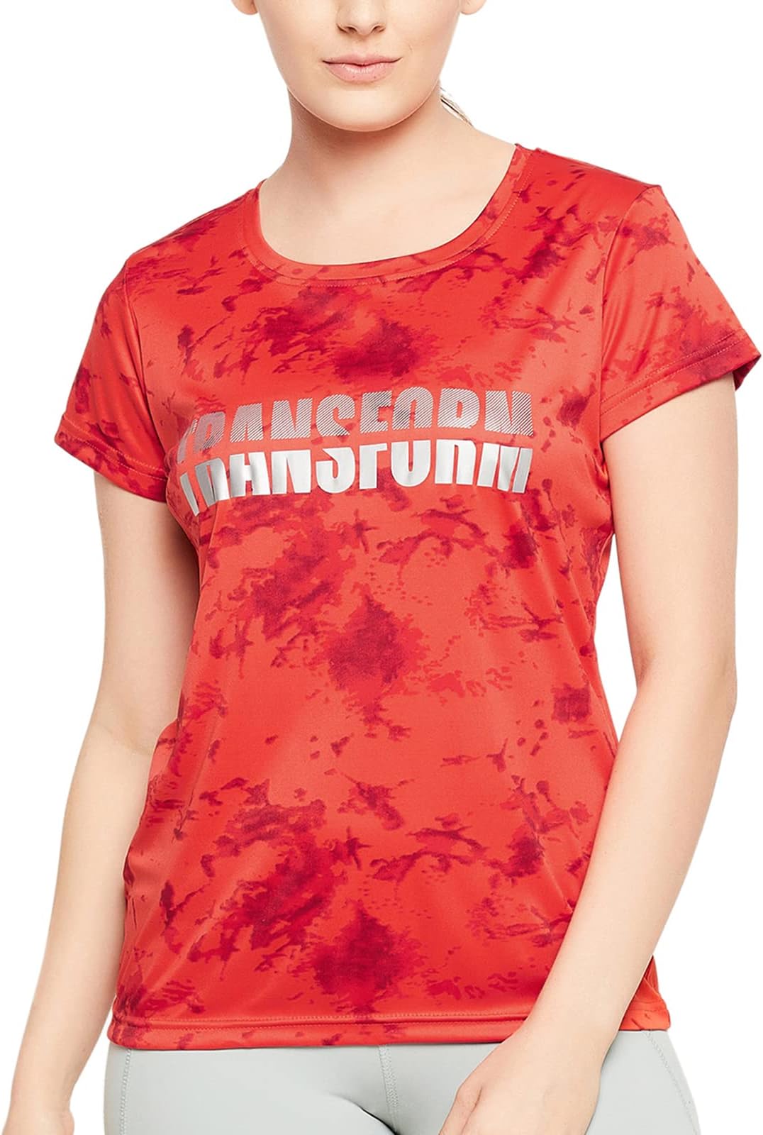 CloviaWomen's Polyester Regular Fit Comfort-Fit Active Text Print T-Shirt with Reflective Sticker