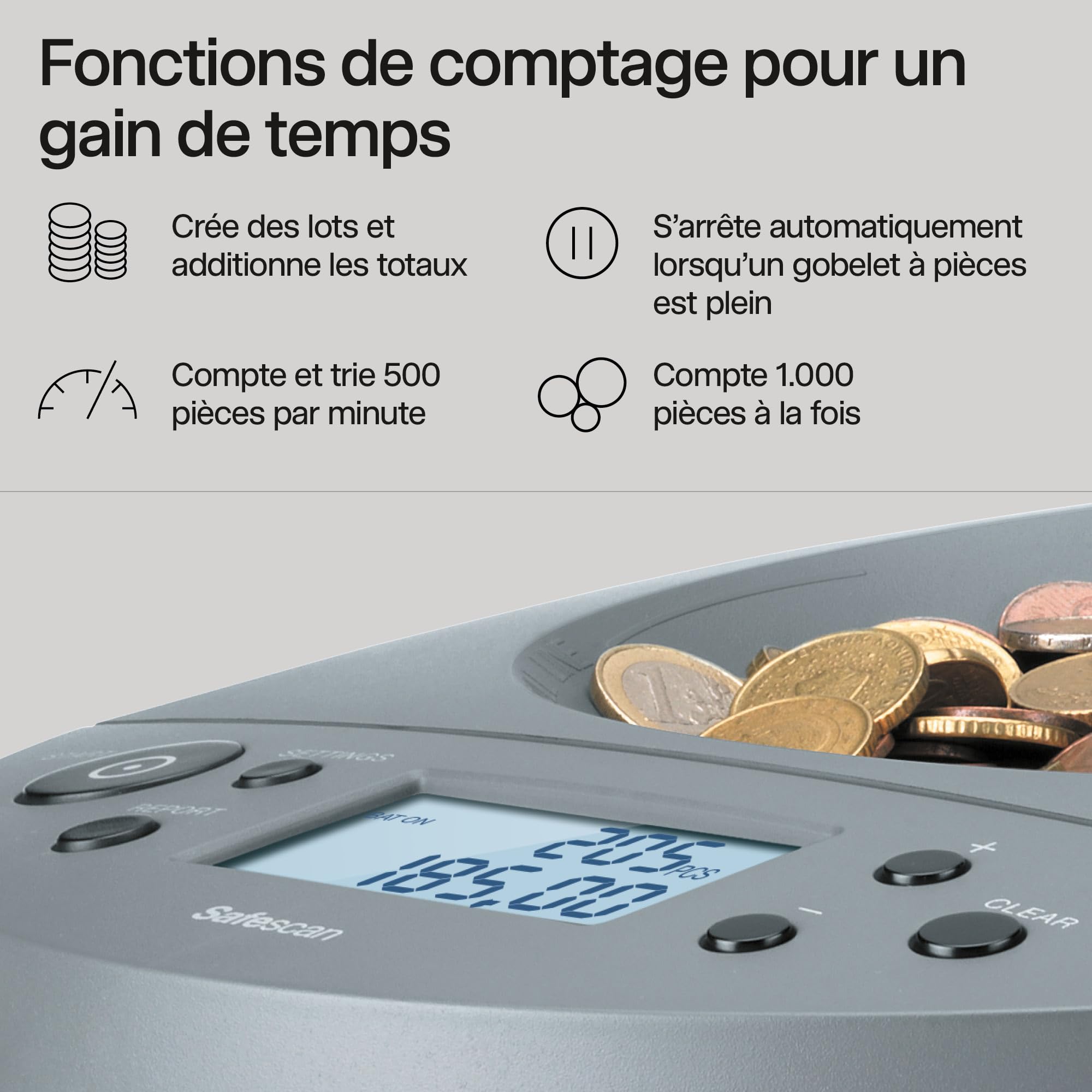 Safescan 1450 Trieuse de pièces comptage rapide gros volumes euros