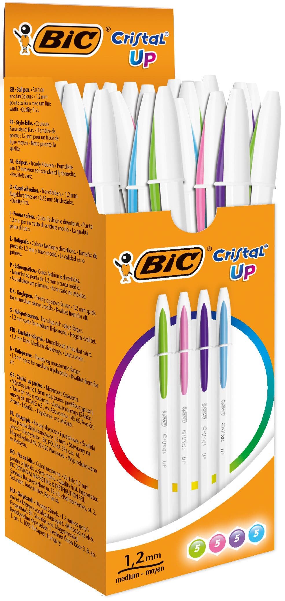Bic Cristal Up Ballpoint Pens Assorted Colours, Box of 20 Count (Pack of  1)