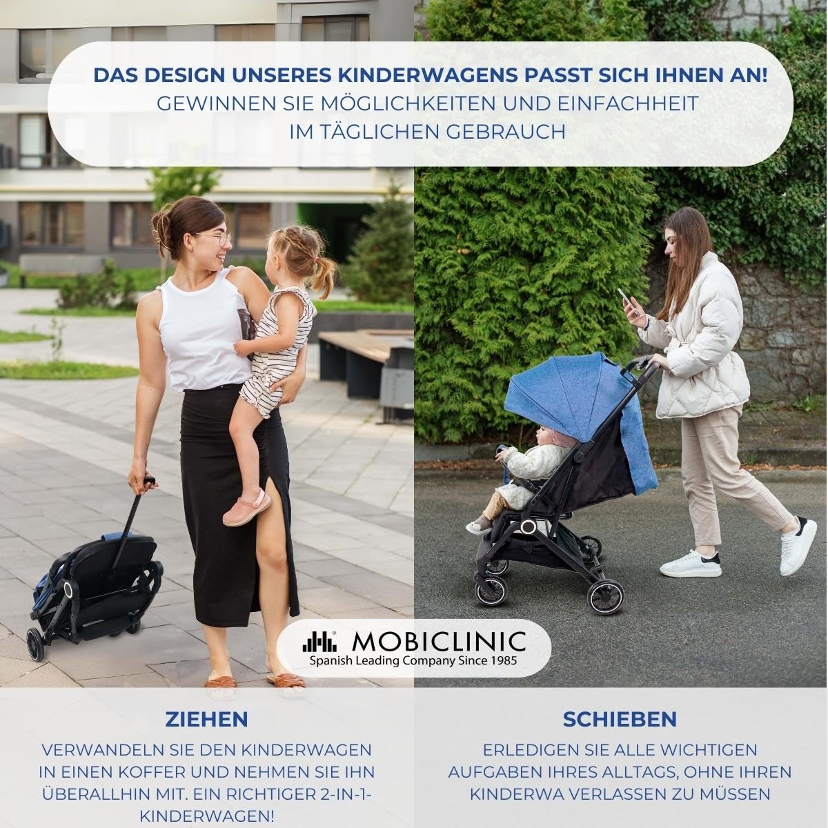 Mobiclinic®, Kinderwagen, Ultraleicht, 5-Punkt-Gurt, Einhandlenker, Zusammenklappbarer Kinderwagen, Korb, 0-36 Monate, Verstellbar, Ausklappbares Verdeck, Feststellbremsen, Trip