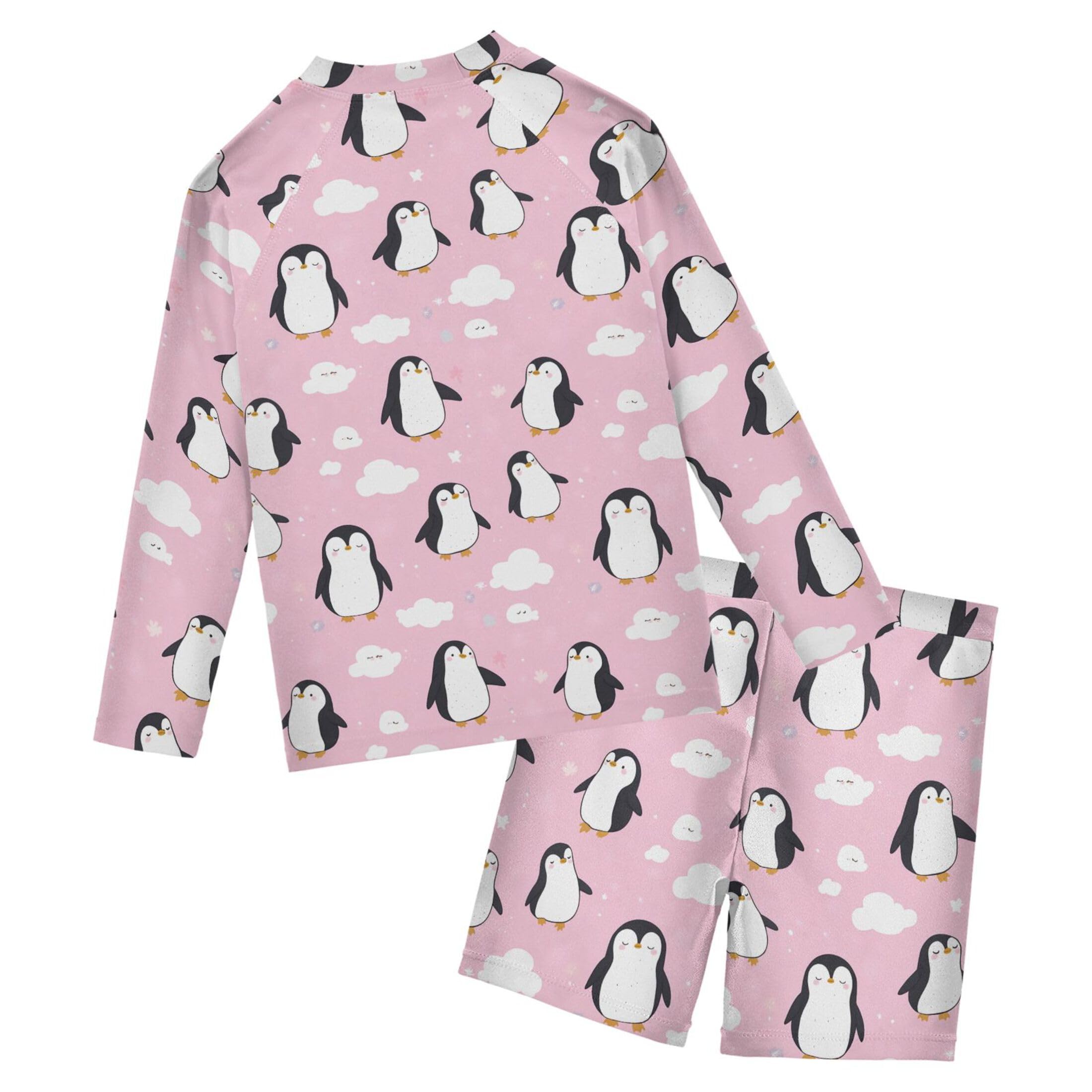 Cute Penguins Boys Rash Guard Swimsuits Set for Boys Long Sleeve Swim Shirts Bathing Suits with Trunks B0404953