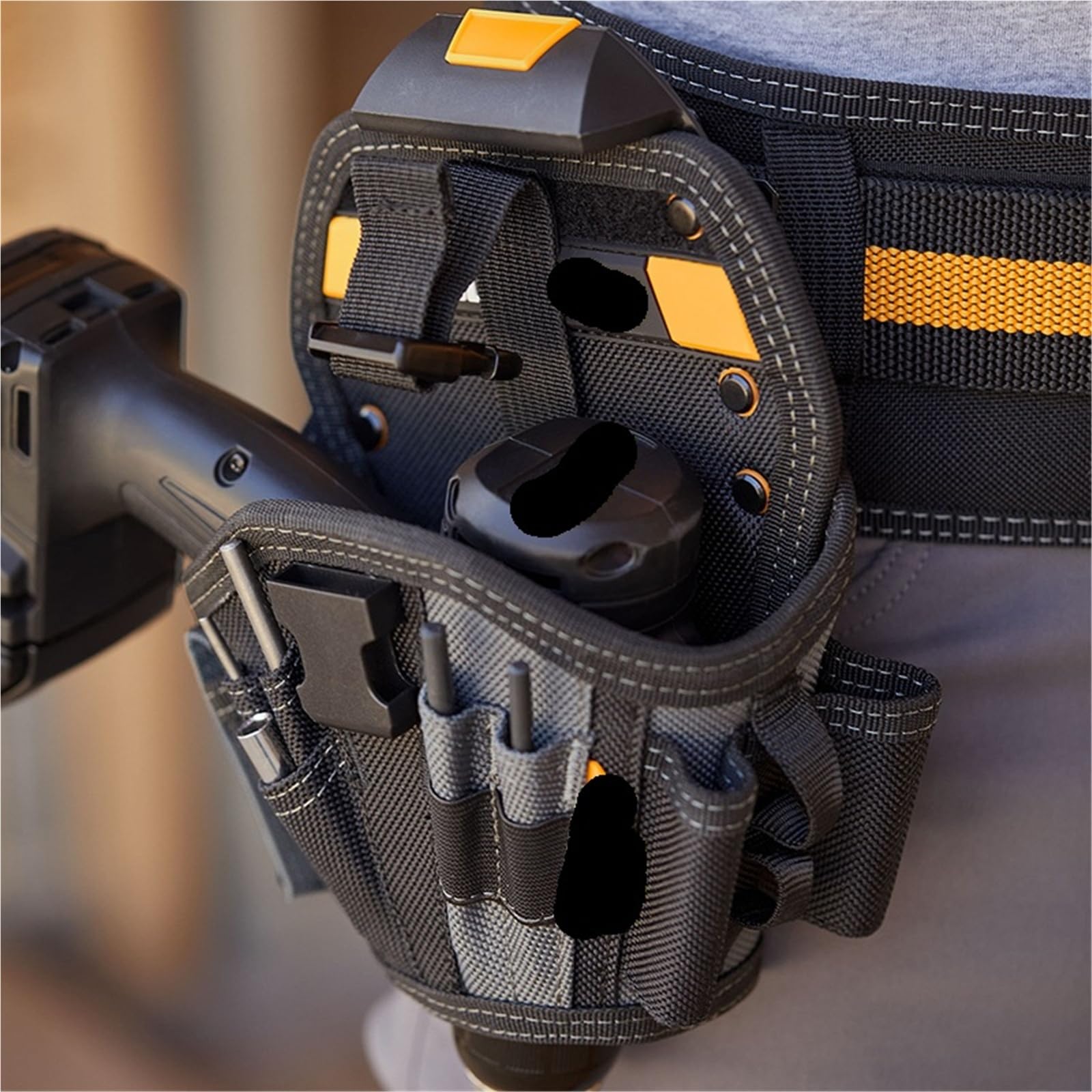 Holster Perceuse Grand étui de forage 13 poches et boucles, sac à outils portable construction robuste renforcé par des rivets