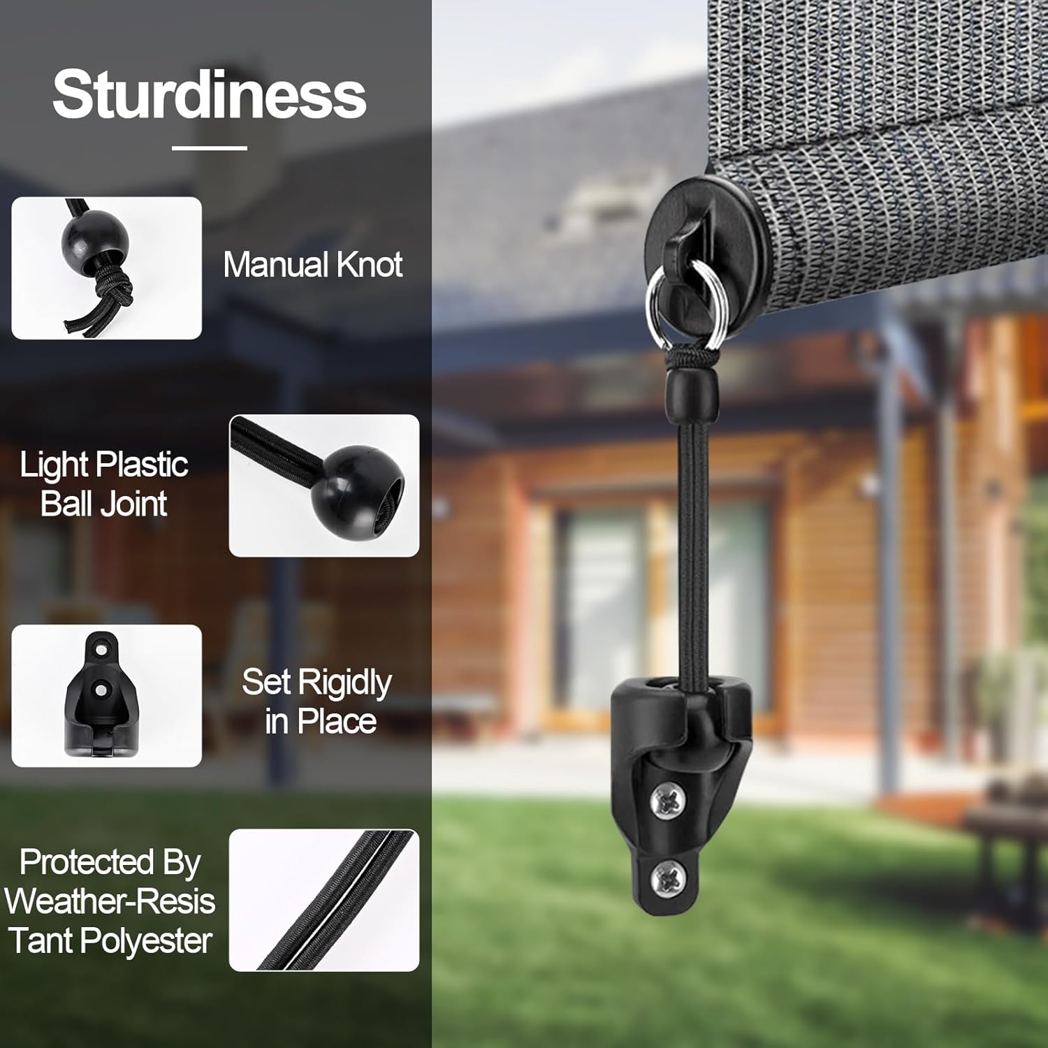 Universal 3-Pack Bungee Kit for Exterior Sun Shades Outdoor/Indoor Roller up Blinds, Replacement Shade Parts Bungee Kit (Black)