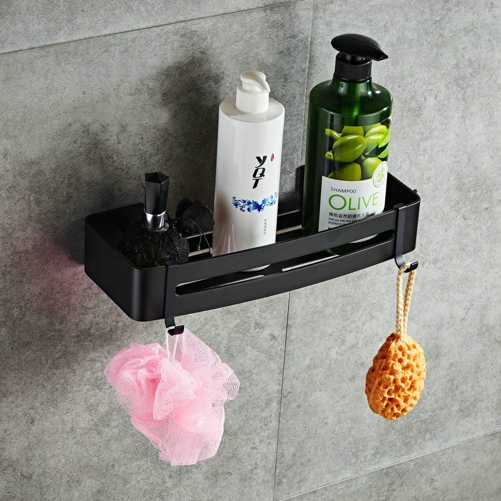 Plantex Bathroom Shelf for Wall/Space Aluminium Wall Mounted Shelf for Bathroom with Removable Hooks/Floating Shelf/Bathroom Organiser - 12x5 inches, Black (Pack of 1) — Amazon image 8