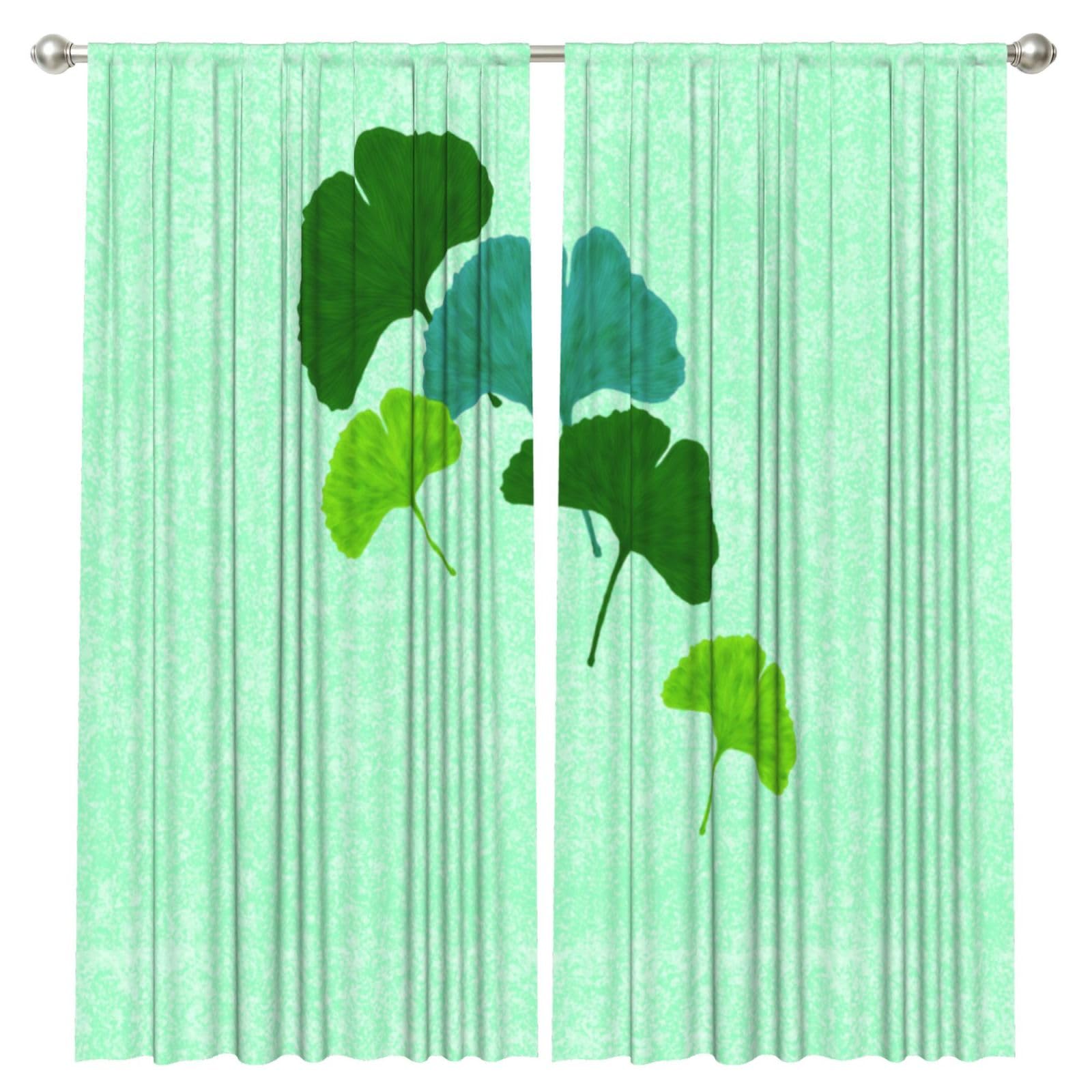 InOmak Watercolour Ginkgo Biloba Leaf, 2 Panels Window Curtains 52 x 84 Inch Blackout Curtains for Living Room Bedroom