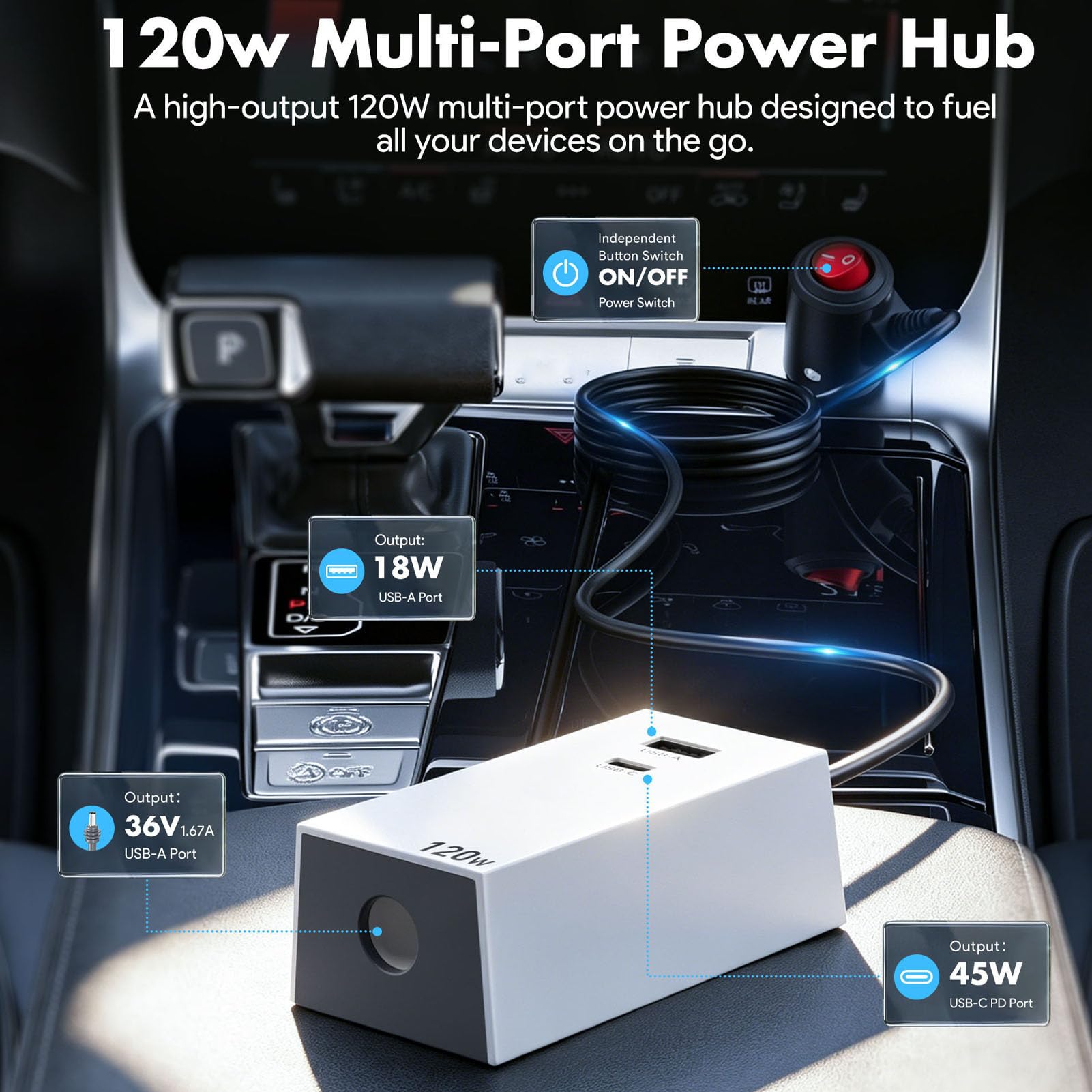 Fafeicy Adaptateur de Voiture Mini Antenne Parabolique 3 Pieds avec Affichage de Tension USB C PD 45W QC 3.0