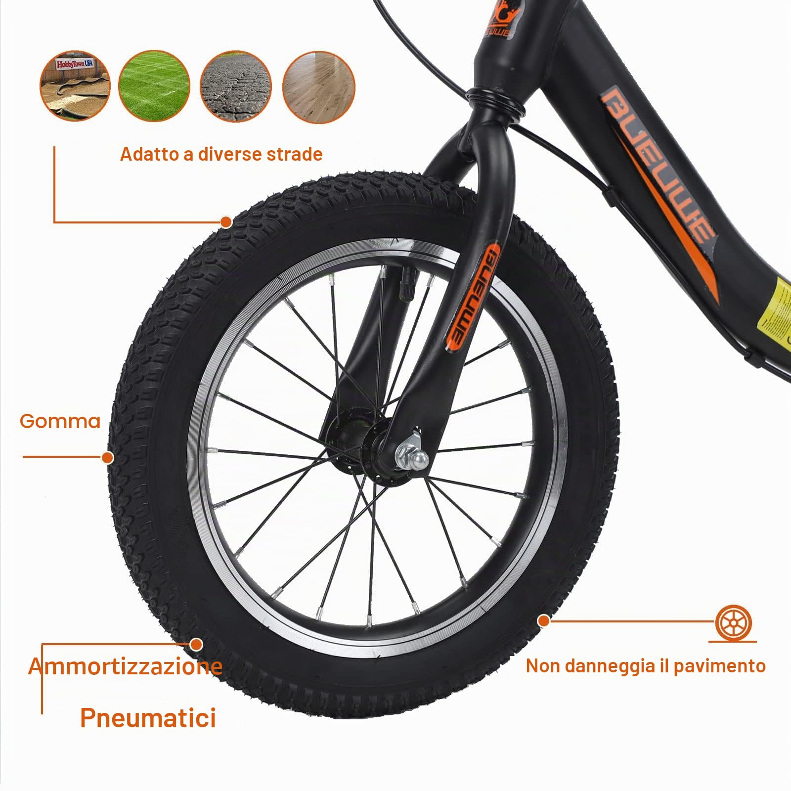 Bici Senza Pedali per Bambini 3-7 Anni, Ruote in Gomma da 16 Pollici, Fino a 45 Kg, con Freno, Cavalletto e Campanello, Regolabili in Altezza, Giochi per Bambina e Bambino, Nero