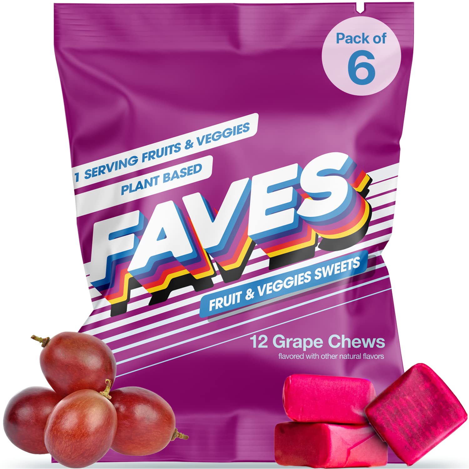 Buy FAVES Grape Chews (6Pack) Low Sugar Candy Made from Whole Fruits
