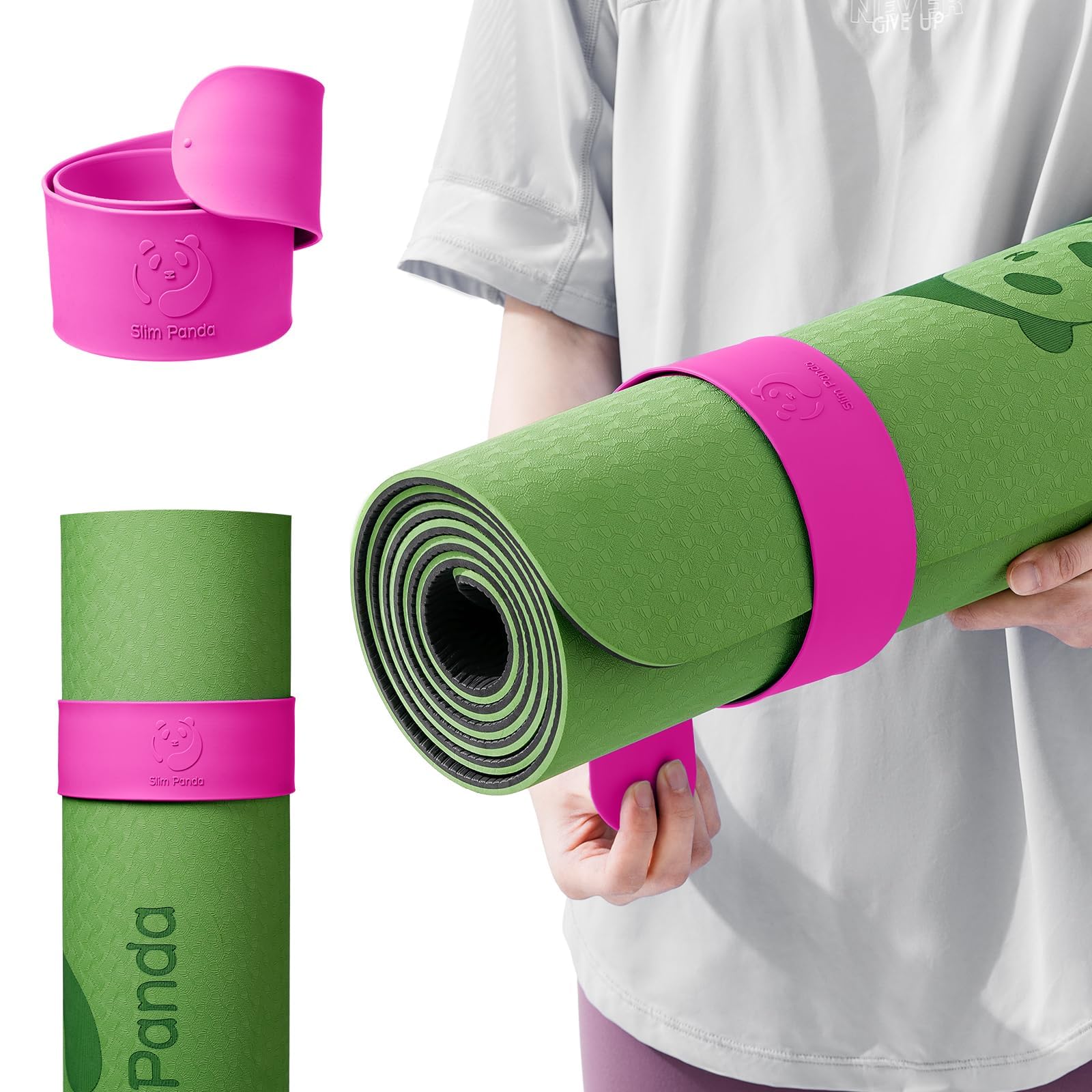 Slim Panda Yoga Mat Strap Slap Band, One Snap Keeps Mats Tightly Rolled, Heavy-Duty Clasp Fits Most Size Mats(24" L X 2" W)