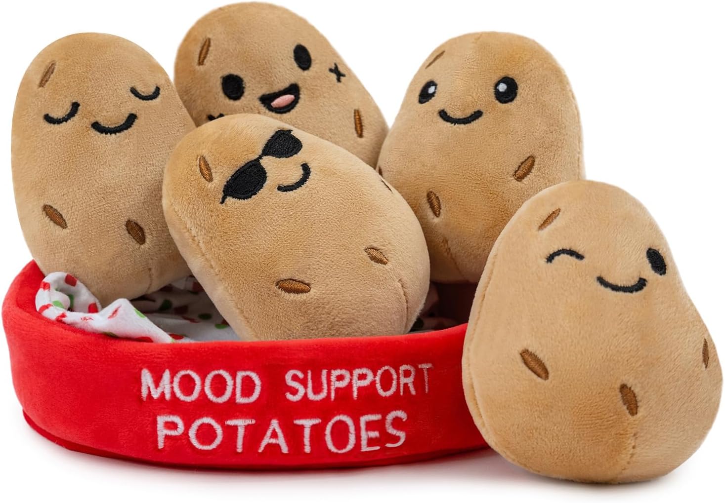 Mood Support Plush Potatoes Bundle: 5 Adorable Stuffed Potatoes in Basket, Emotional Wellness Stuffed Animals Toys, Stress Relief Sensory Toys for Adults & Kids Gift for Christmas/Birthday