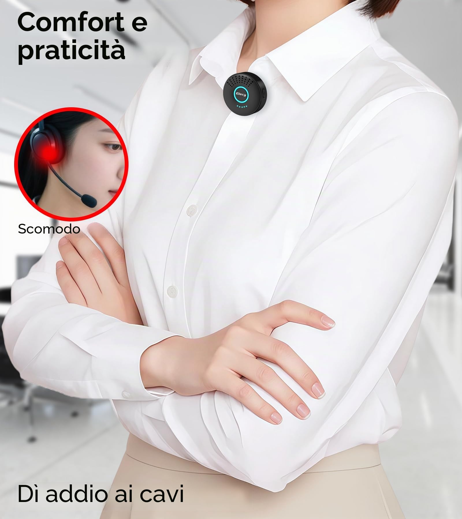 Amplificatore Vocale con Microfono Wireless Lavalier Portatile,DSP Anti-Rinnovo,Batteria Ricaricabile 2800mAh,Sistema PA senza fili per Insegnanti, Guide Turistiche, Presentazioni, Uso Esterno