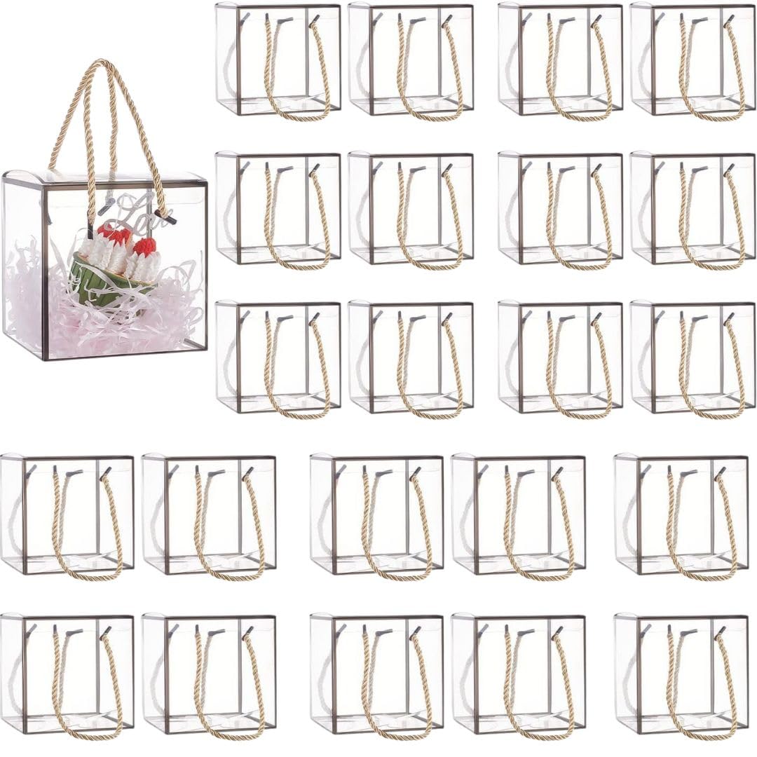 SATYAM KRAFT 6 Pcs Transparent Gift Boxes Packaging Hamper Boxes for Wedding Return Gifts, Christmas, Engagement, Shaadi, Baby Shower, Birthday Party, Festive Gifting & Decoration (Black, 25 x 25 cm)